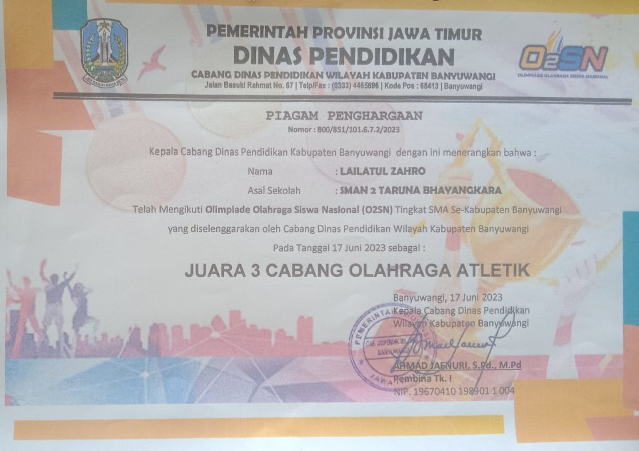 OLIMPIADE OLAHRAGA SISWA NASIONAL (O2SN) TINGKAT SMA Se-KABUPATEN BANYUWANGI CABANG OLAHRAGA ATLETIK