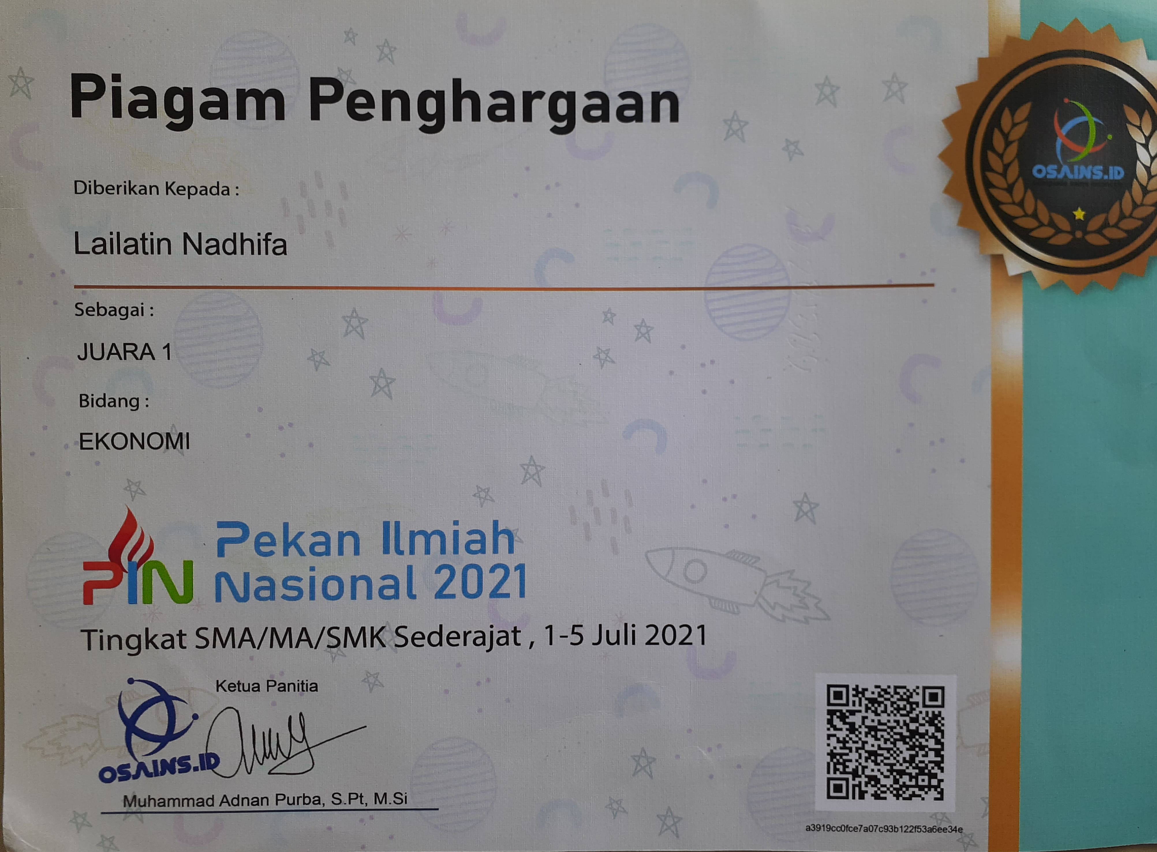 JUARA 1 BIDANG EKONOMI DALAM PEKAN ILMIAH NASIONAL