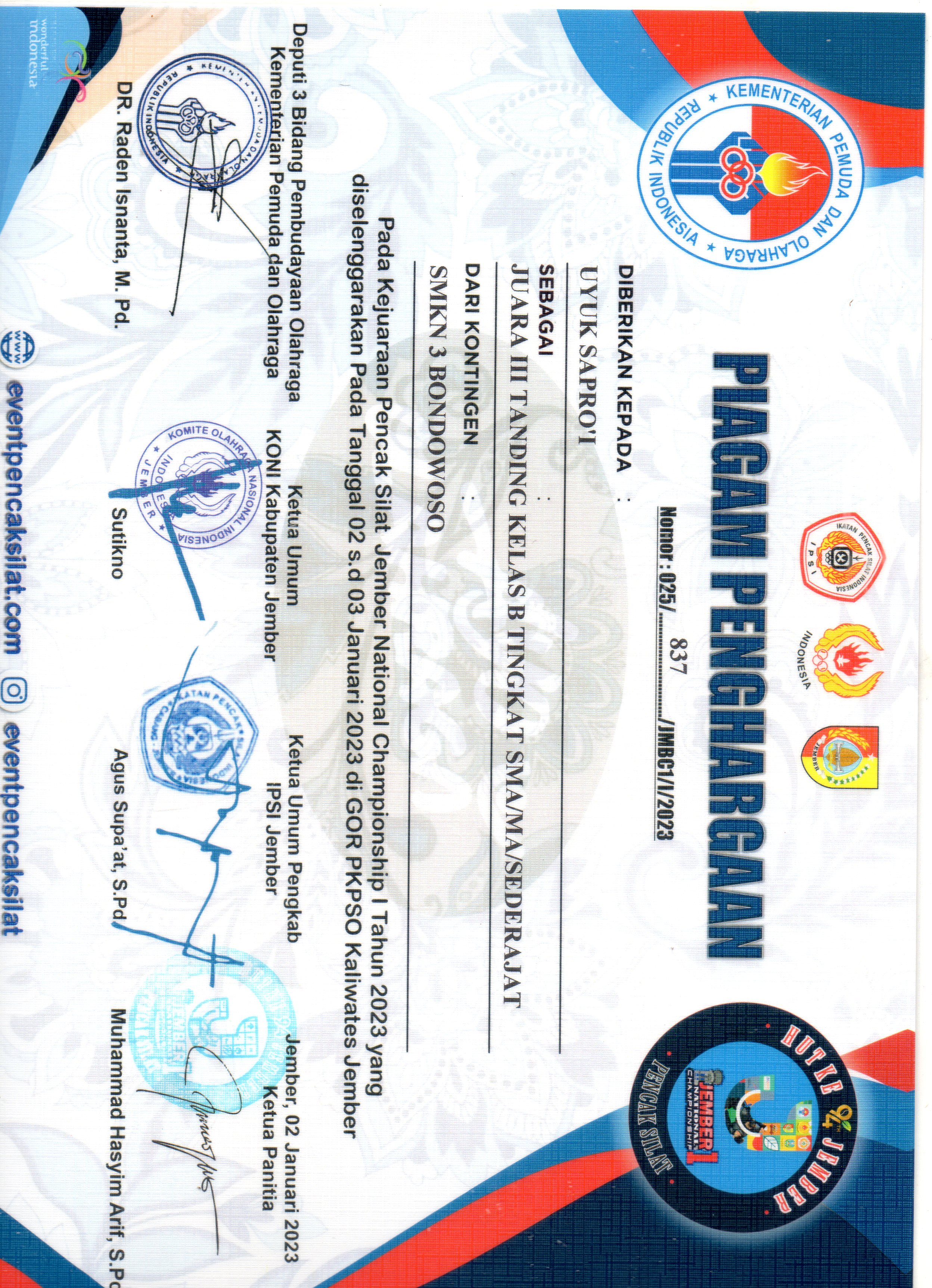 Kejuaraan Pencak Silat Jember National Championship Kelas B Tingkat SMA/SMK/Sederajat 