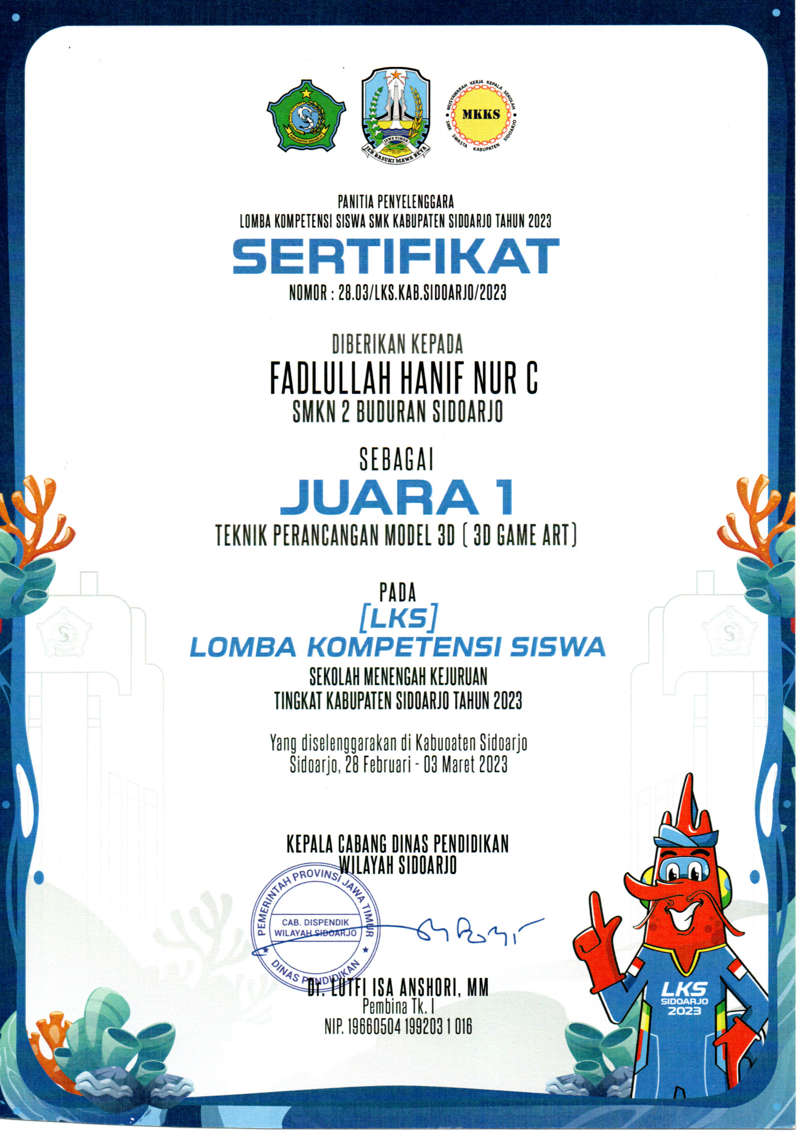 Lomba Kompetensi Siswa Kabupaten Sidoarjo Bidang Lomba Teknik Perancangan Model 3D (3D Game Art)