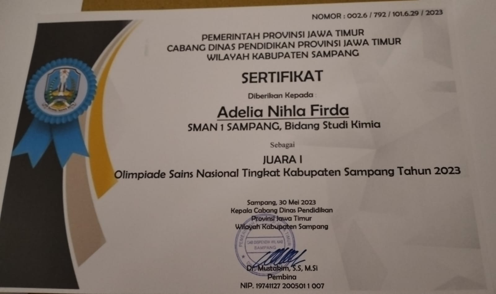 Olimpiade Sains Nasional Tingkat Kabupaten Sampang 2023 Bidang Studi Kimia 