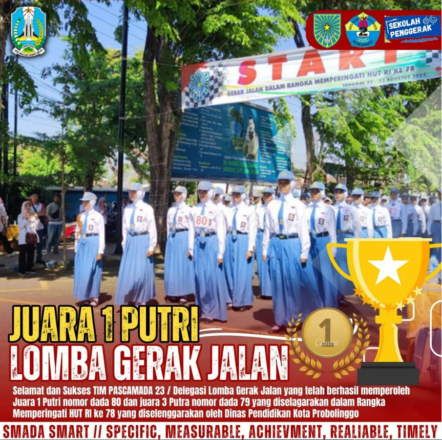 KATEGORI PUTRI - LOMBA GERAK JALAN MEMPERINGATI HUT RI KE-78 Diselenggarakan oleh Dinas Pendidikan Kota Probolinggo