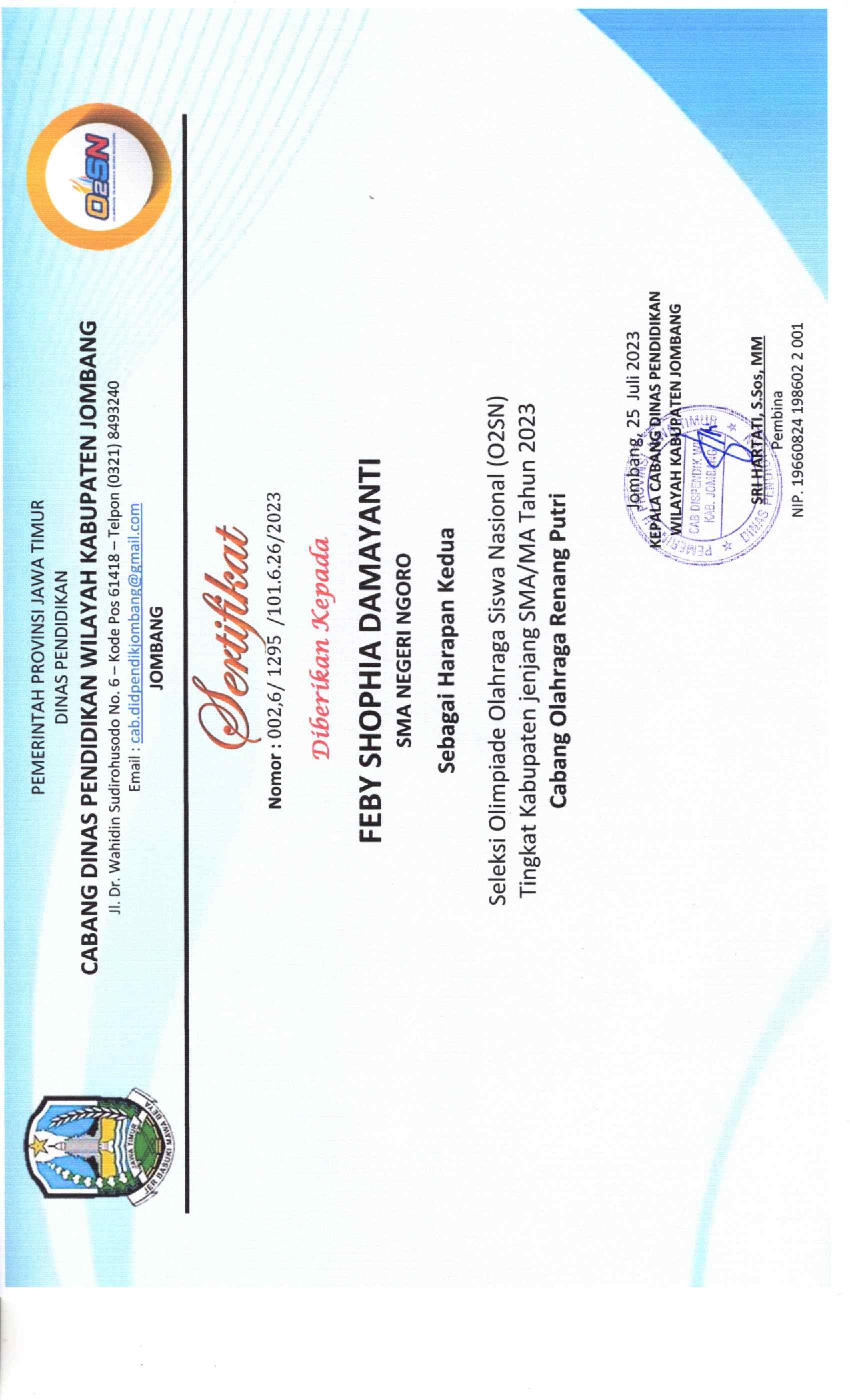 O2SN CABANG OLAHRAGA RENANG PUTRI