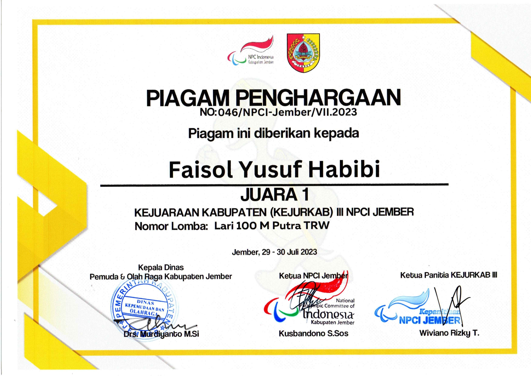 LOMBA LARI 100 M PUTRA TRW