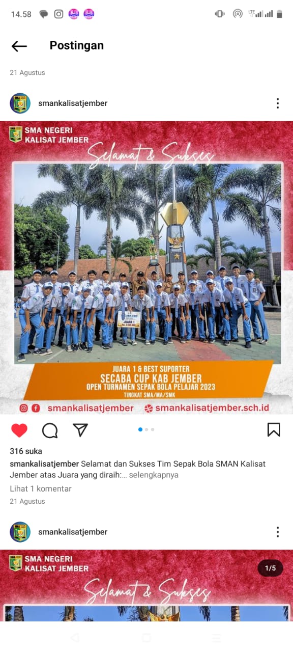 juara 1 dan best suporter secaba cup Kab Jember 2023