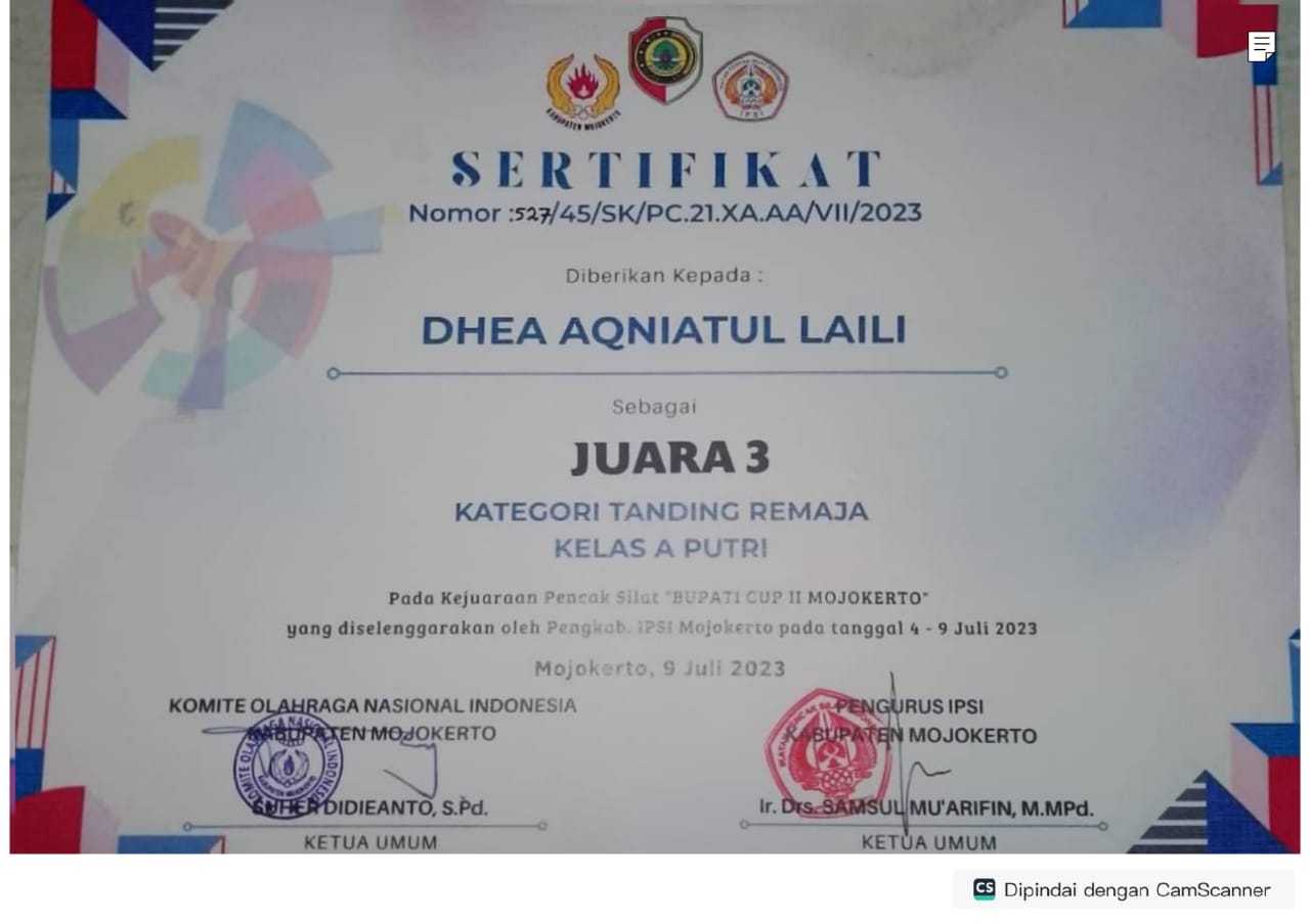 Juara 3 Tanding Remaja Kelas A Putri Bupati Cup II Kabupaten Mojokerto