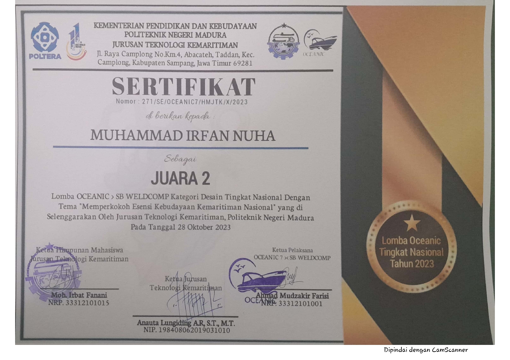 Juara 2 Lomba OCEANIC SB WELDCOMP Kategori Desain tingkat Nasional 
