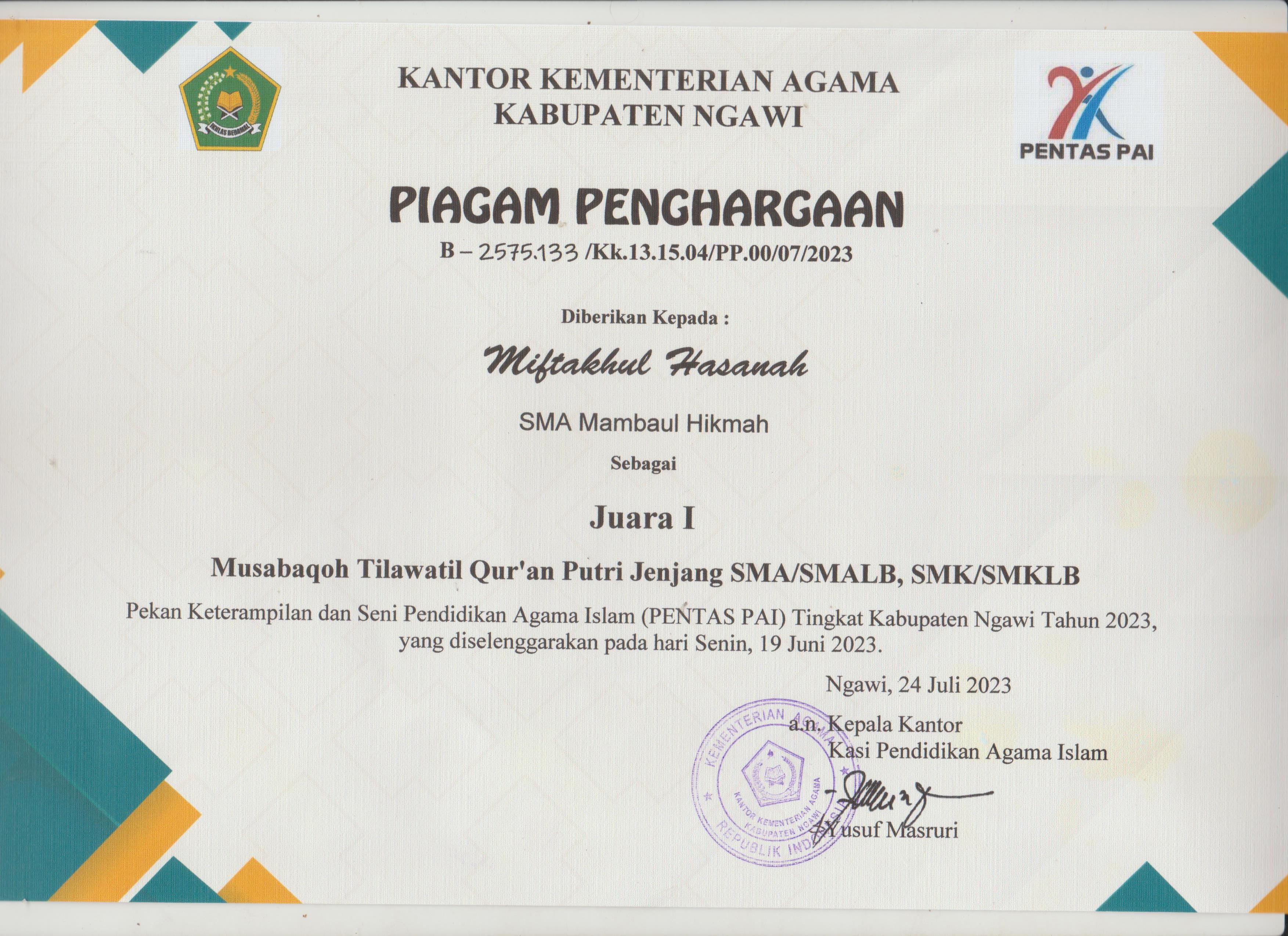 Musabaqoh Tilawatil Quran Putri Jenjang SMA