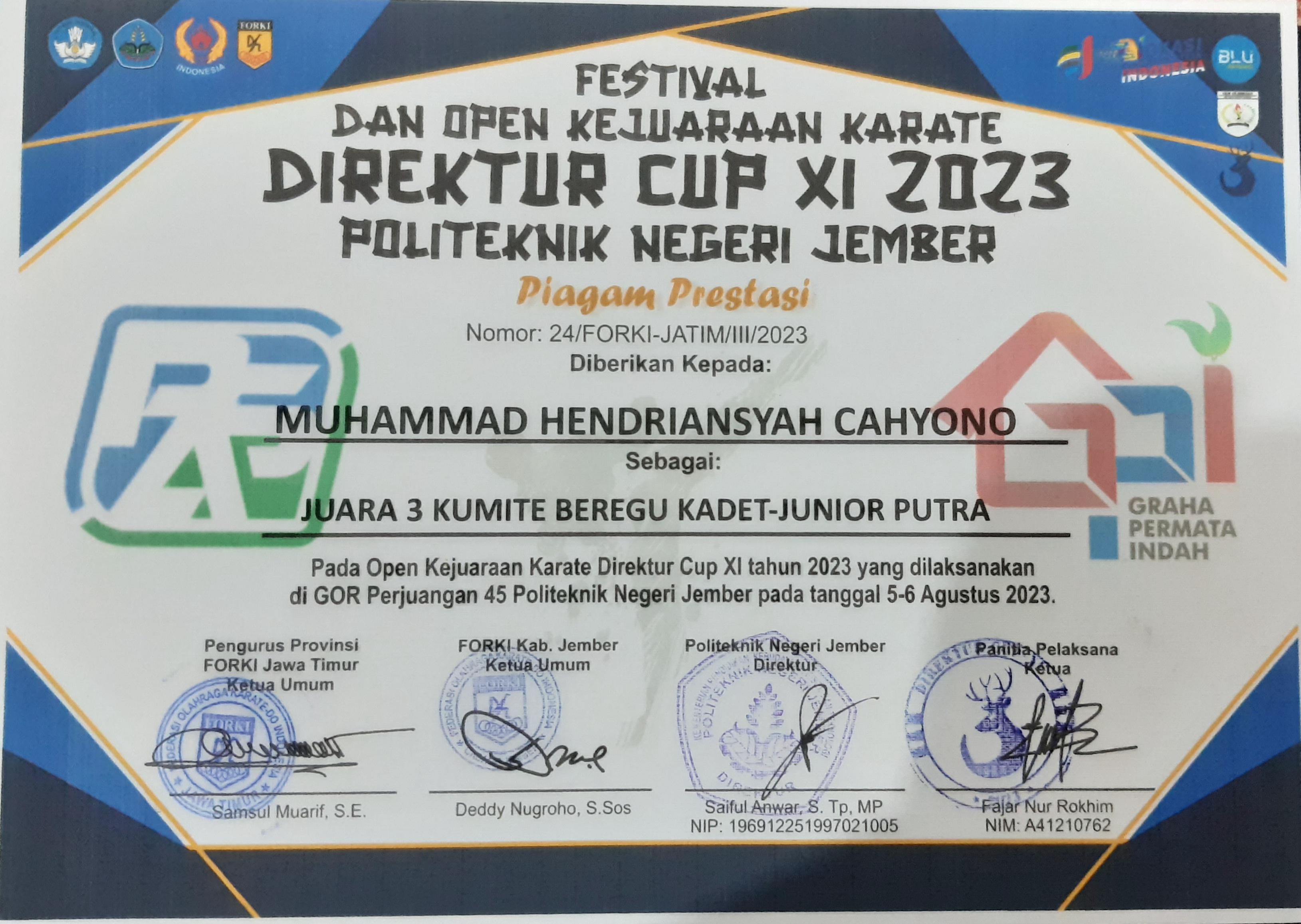 Direktur cup XI 2023, Kumite beregu kadet - junior putra