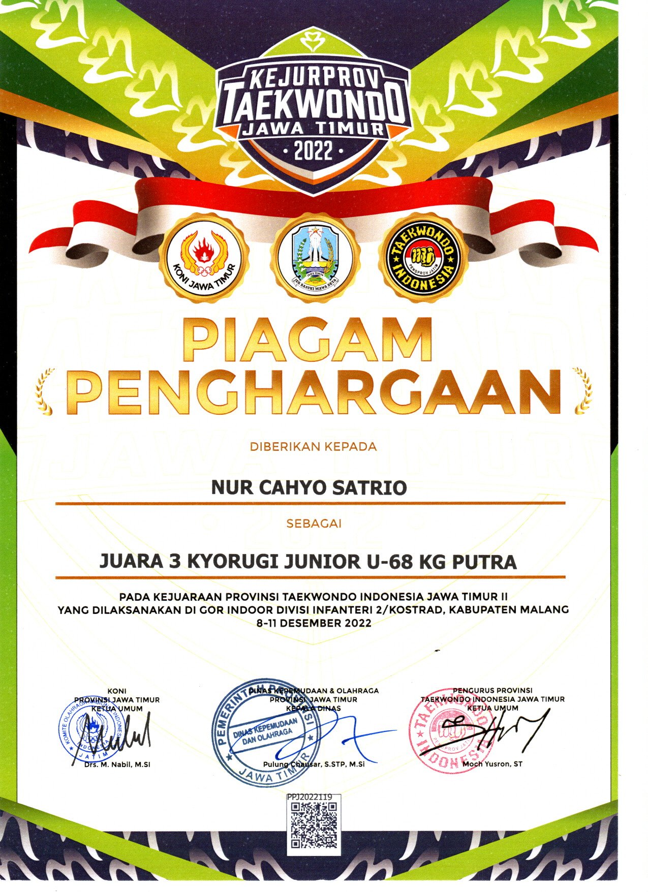 KYORUGI JUNIOR U-68 KG PUTRA - KEJUARAAN PROVINSI TAEKWONDO INDONESIA JAWA TIMUR II