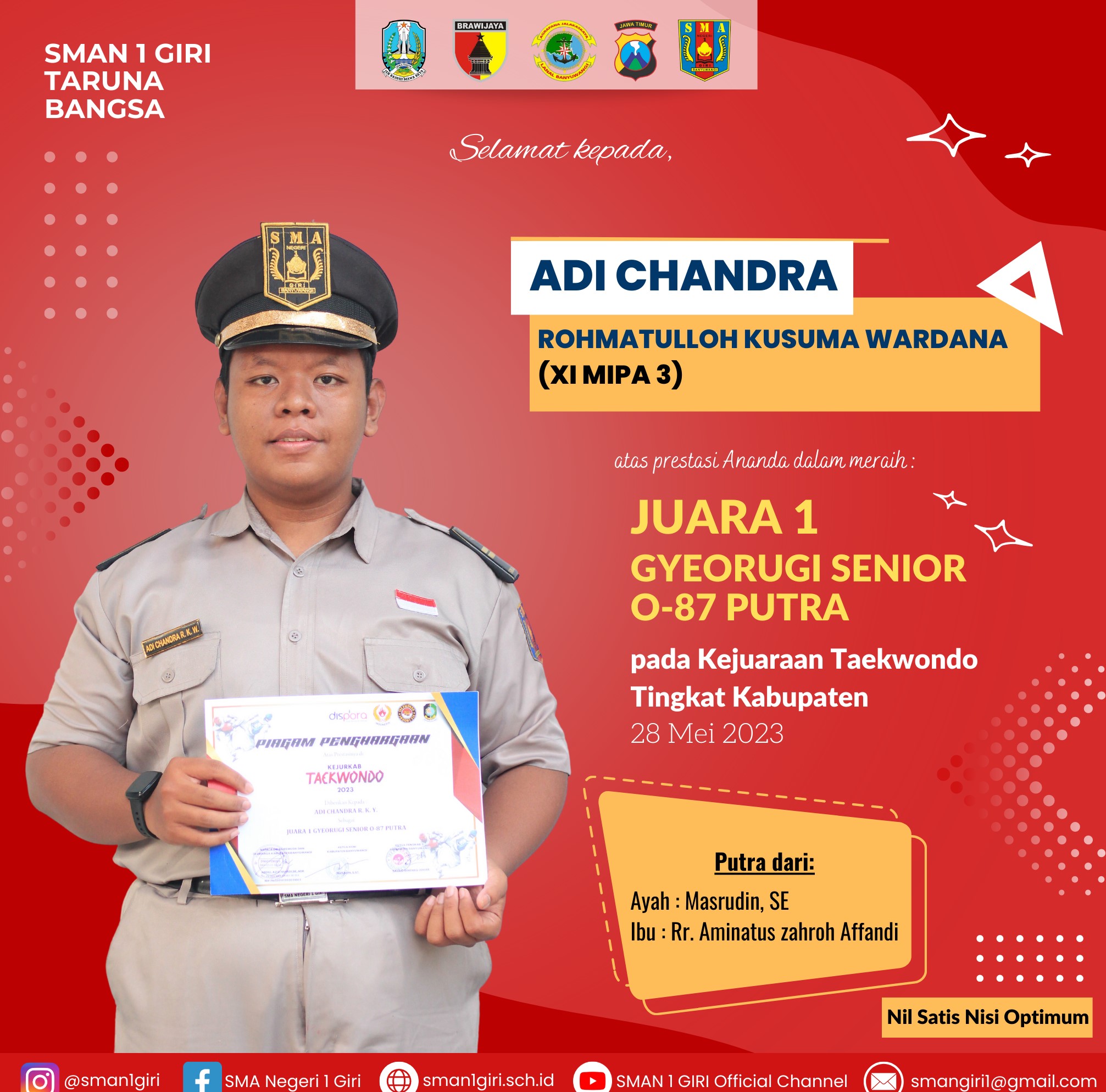 JUARA 1 GYEORUGI SENIOR O-87 PUTRA TAEKWONDO