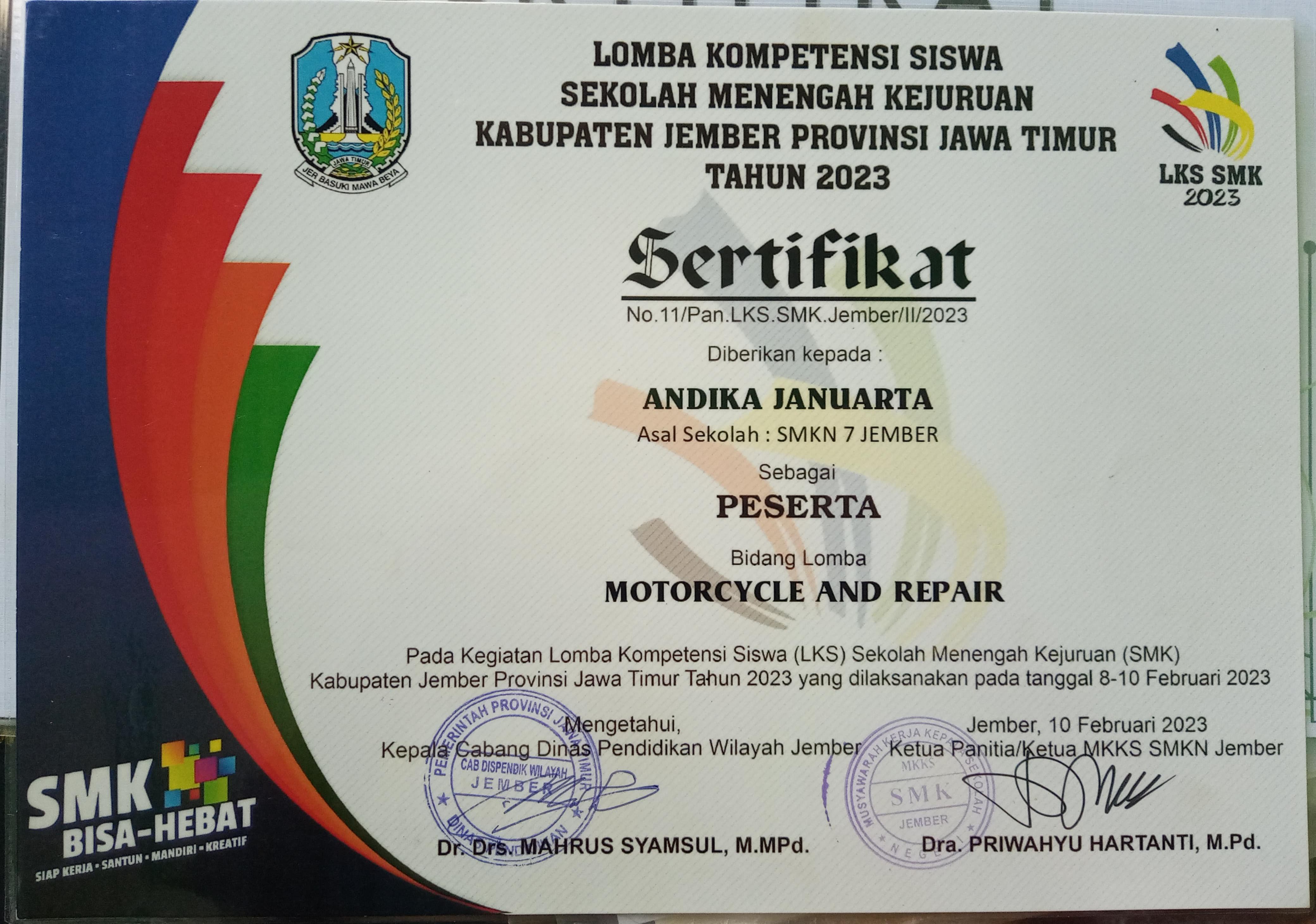 Lomba Kompetensi Siswa SMK Kabupaten Jember Provinsi Jawa Timur Tahun 2023