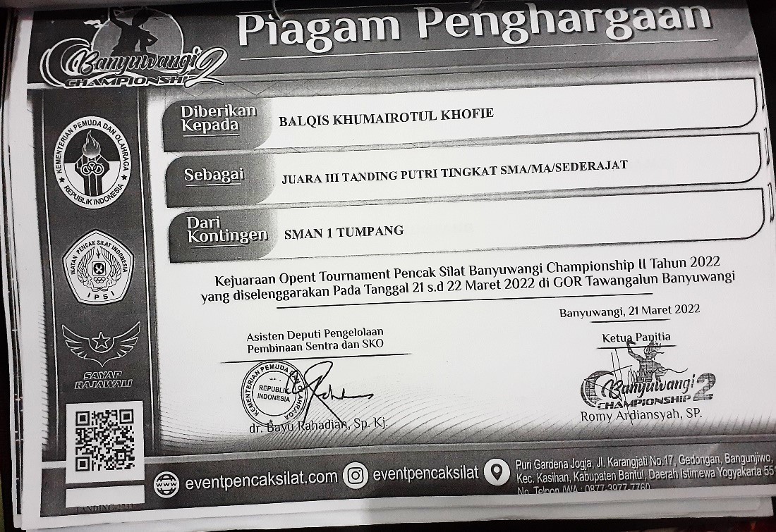 TANDING PUTRI TINGKAT SMA/MA/SEDERAJAT  KEJUARAAN OPENT TOURNAMENT PENCAK SILAT BANYUWANGI CHAMPIONSIP II TAHUN 2022 