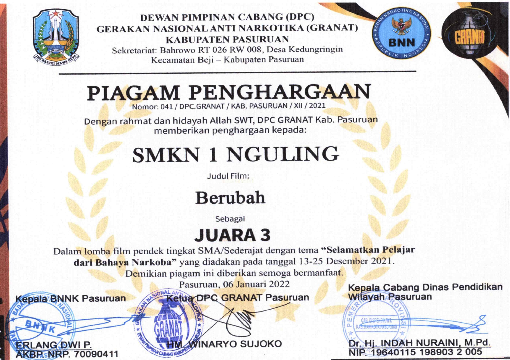 Juara 3 Lomba Film Pendek Tingkat SMA/Sederajat 