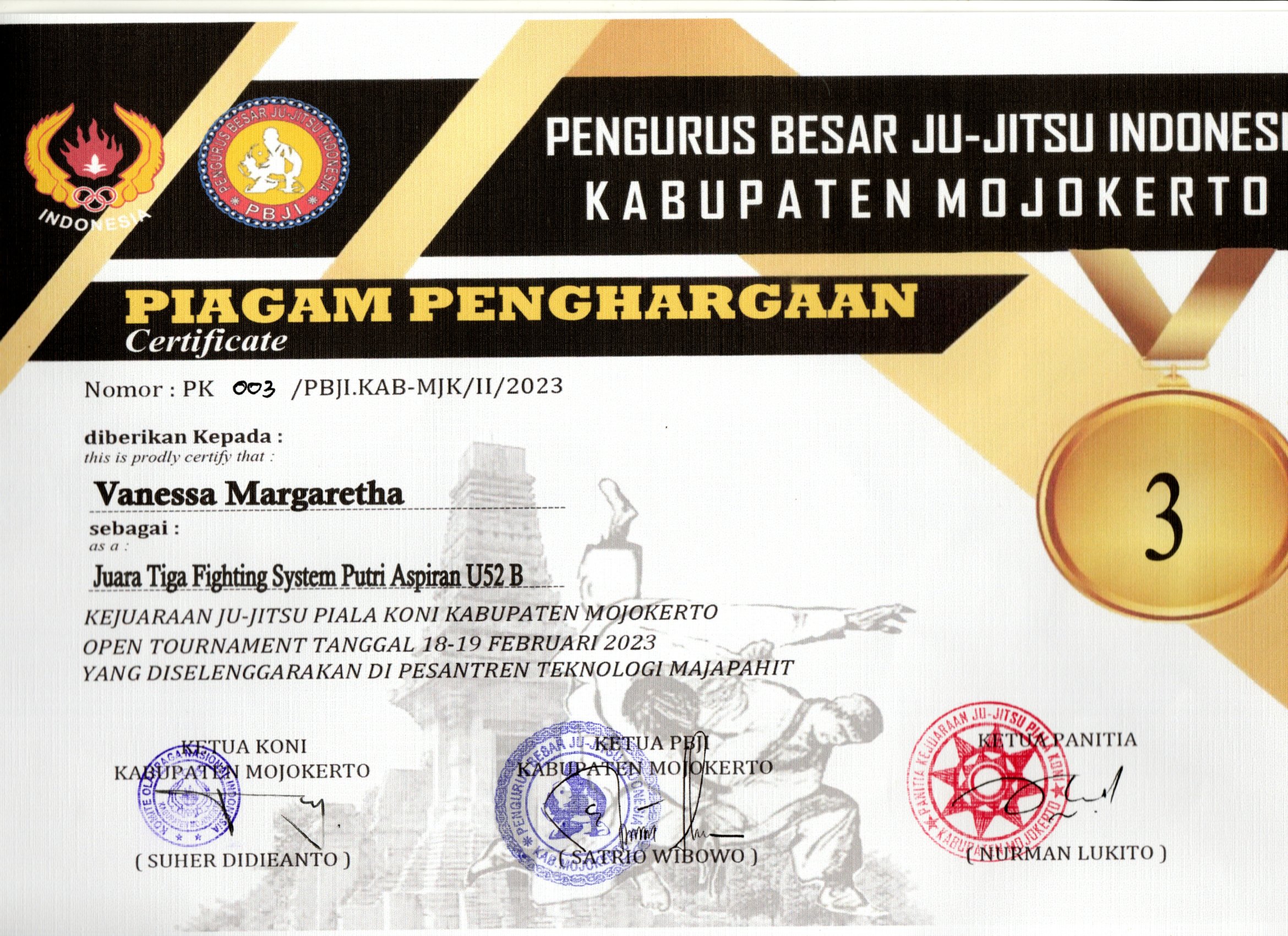 JUARA 3 FIGHTING SYSTEM PUTRI ASPIRAN U52 PIALA KONI