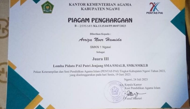 Lomba Pidato PAI Putri Jenjang SMA/SMALB, SMK/SMKLB pada event Pekan Keterampilan dan Seni Pendidikan Agama Islam (PENTAS PAI) 