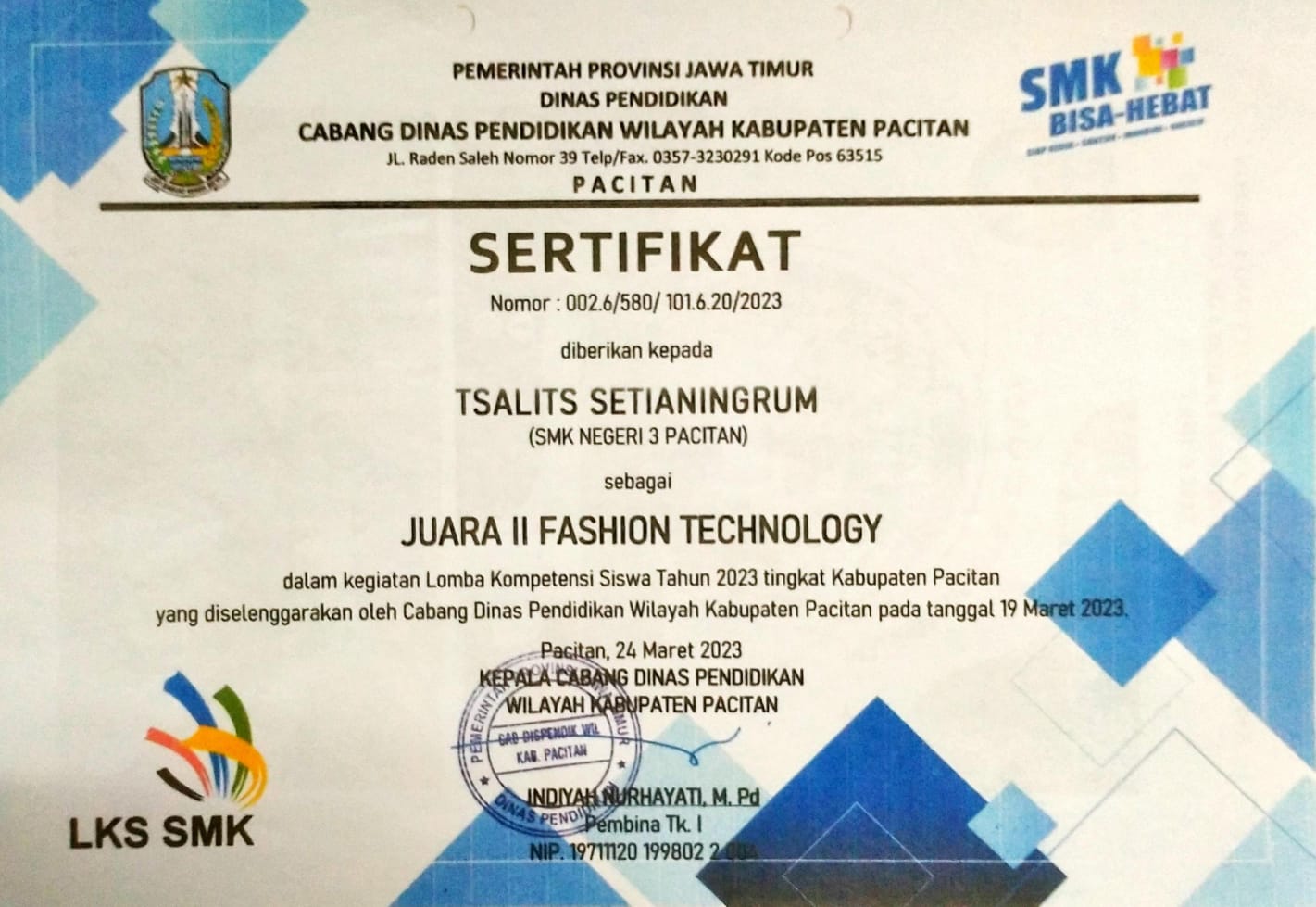 LOMBA KOMPETENSI SISWA TAHUN 2023 BIDANG FASHION TECHNOLOGY