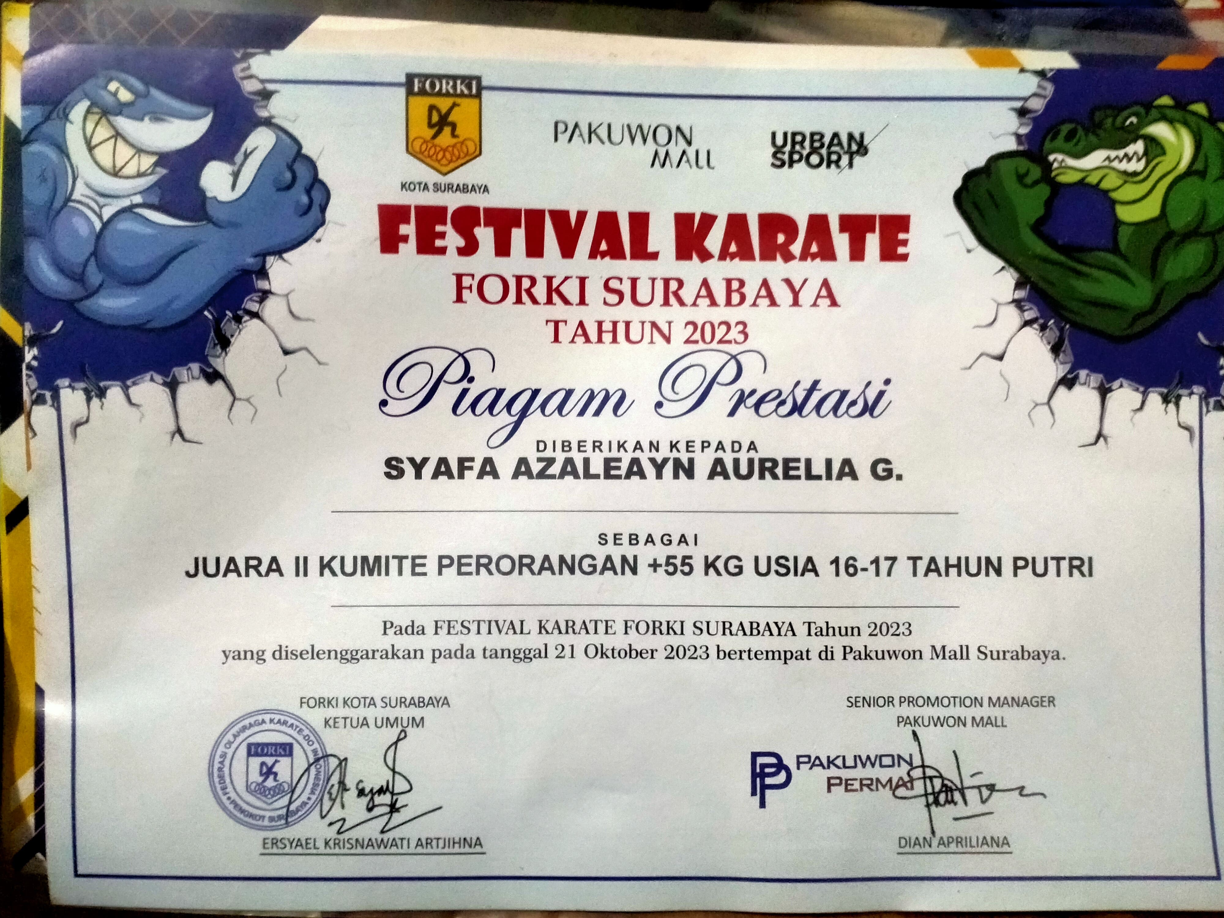 Kejurkot karate Forki Surabaya tahun 2023