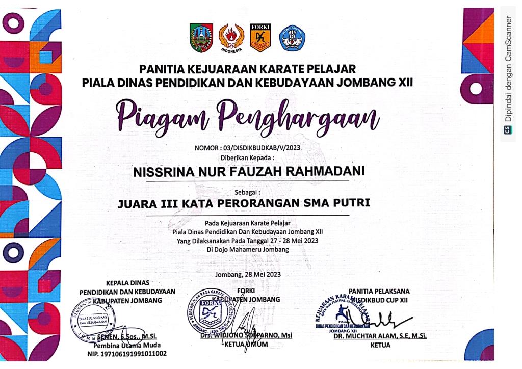 Kejuaraan Karate Pelajar Piala Dinas pendidikan dan Kebudayaan Jombang XII - Kata Perorangan SMA Putri