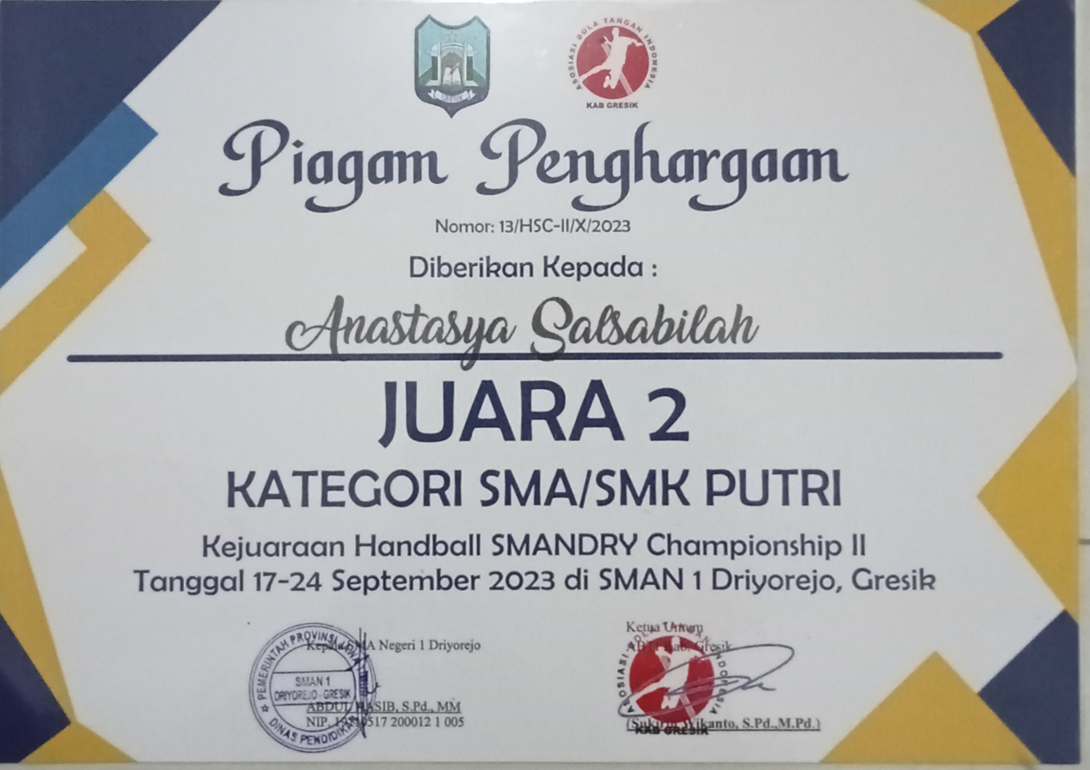 JUARA 2 HANDBALL PUTRI SMANDRY CHAMPIONSHIP 2023