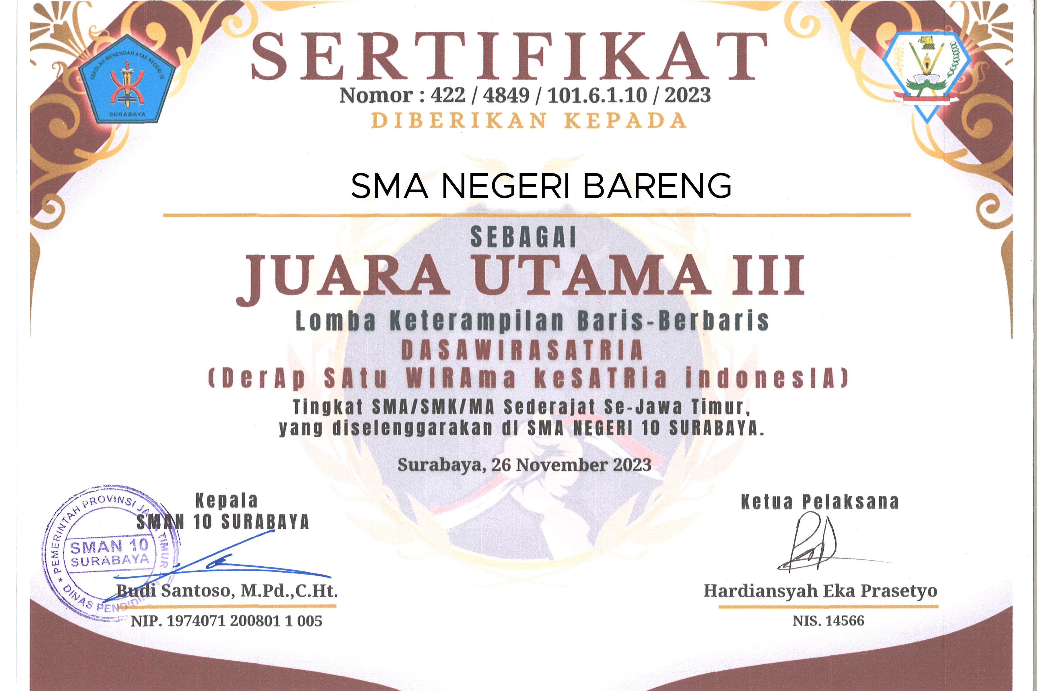 LOMBA KETERAMPILAN BARIS-BERBARIS DASAWIRASATRIA/ TINGKAT SMA/ SMK/MA SE-JATIM