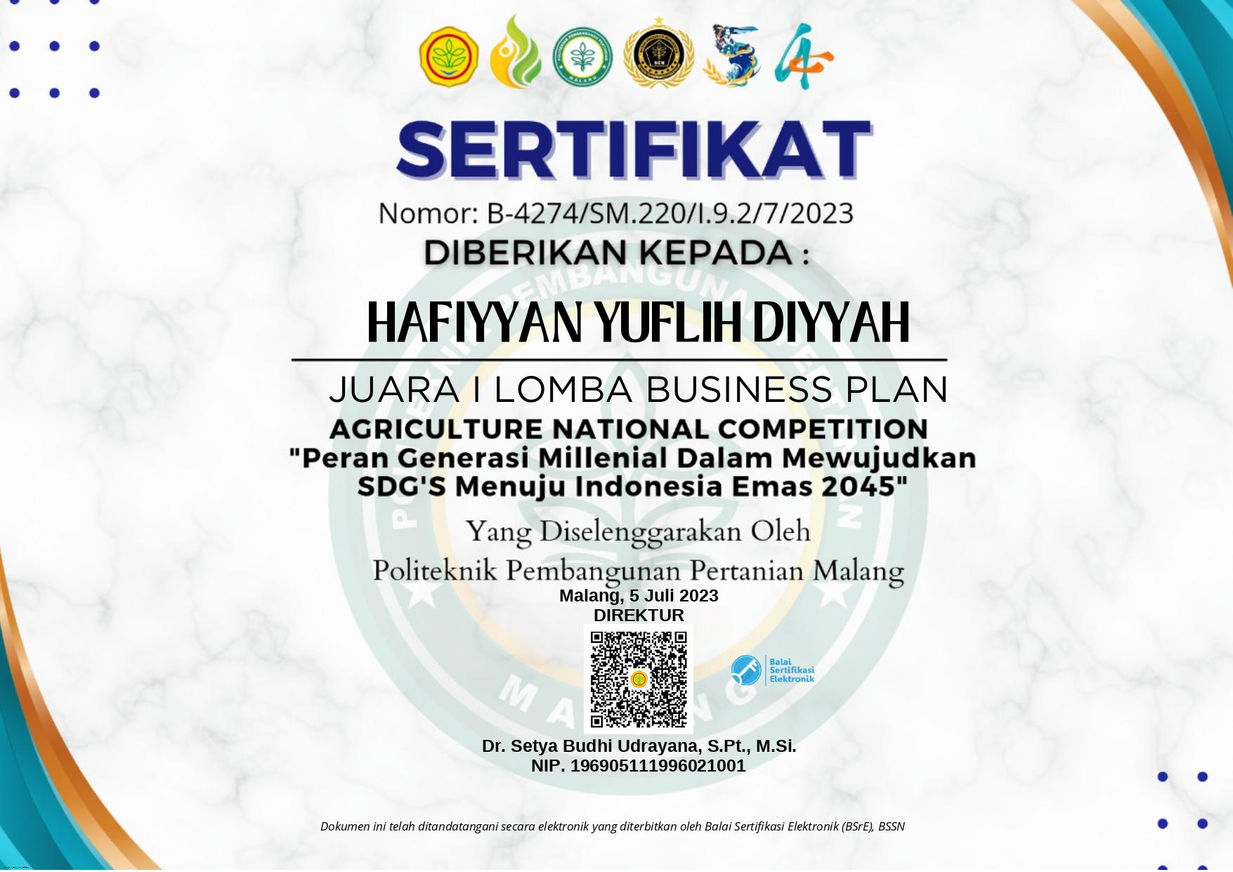 Juara 1 Lomba Business Plan Agriculture National Competition \