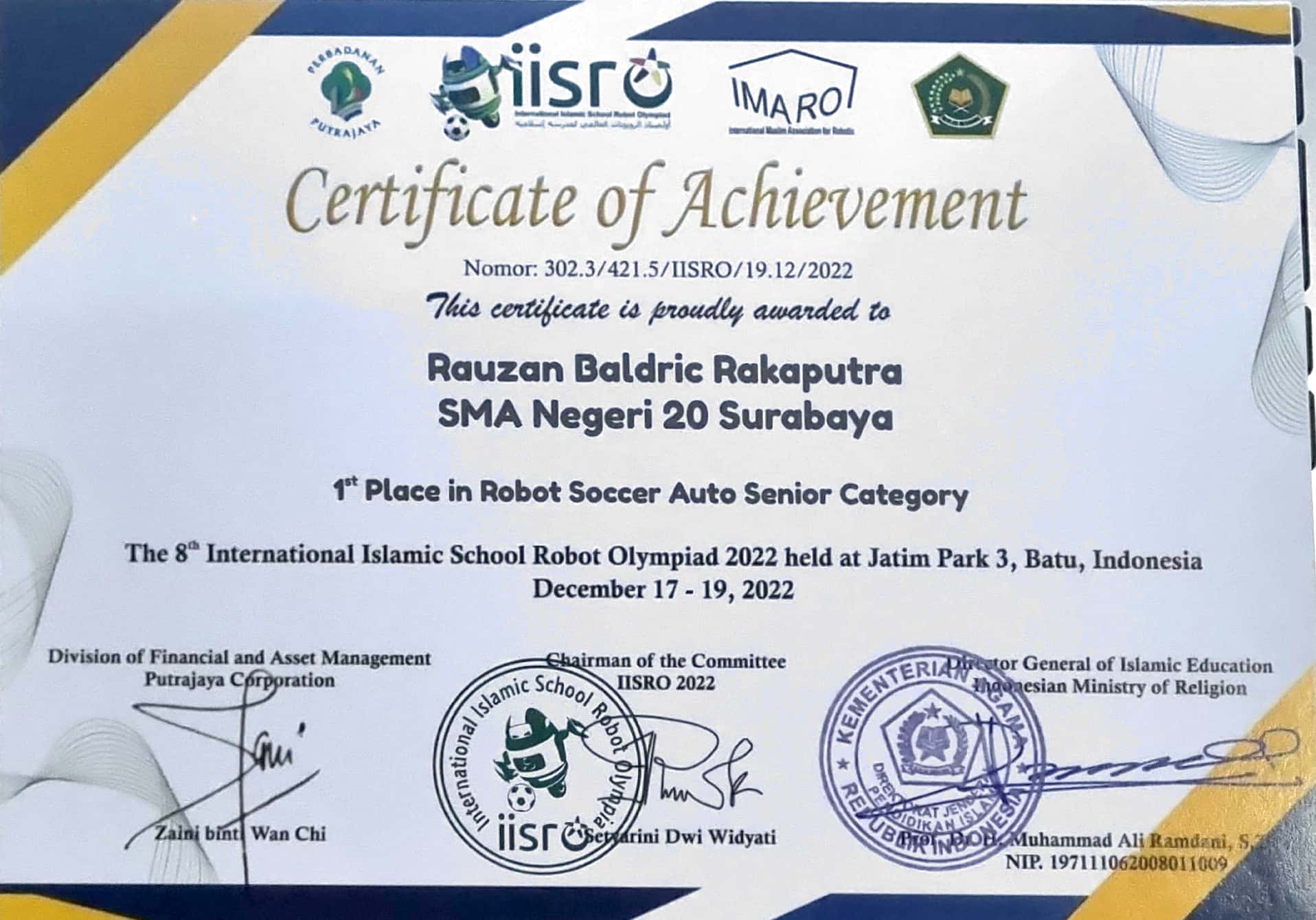 KATEGORI ROBOT SOCCER OPEN SENIOR, THE 8 TH INTERNATIONAL ISLAMIC SCHOOL ROBOT OLYMPIAD 2022