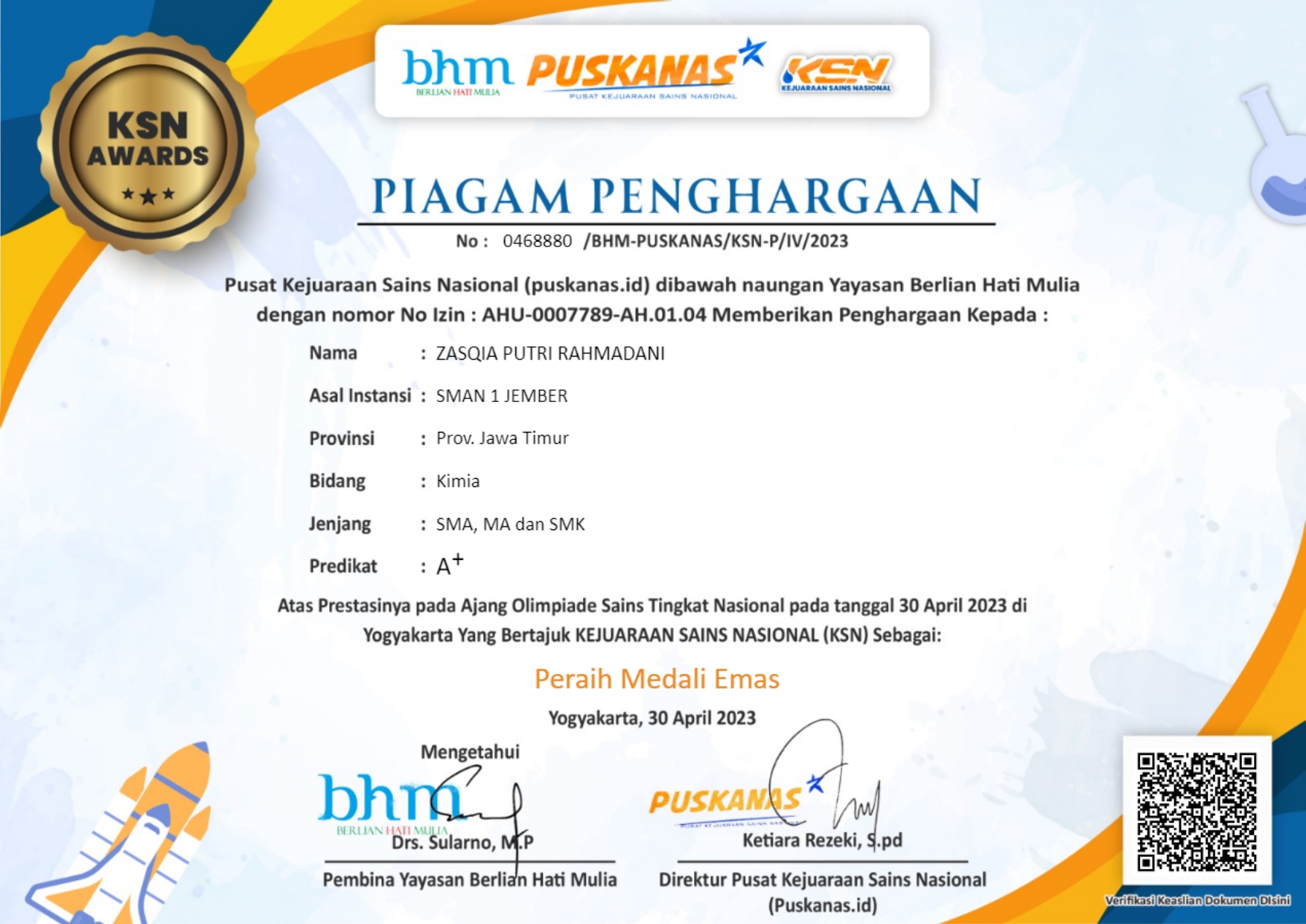 Kejuaraan Sains Nasional (KSN) bidang Kimia