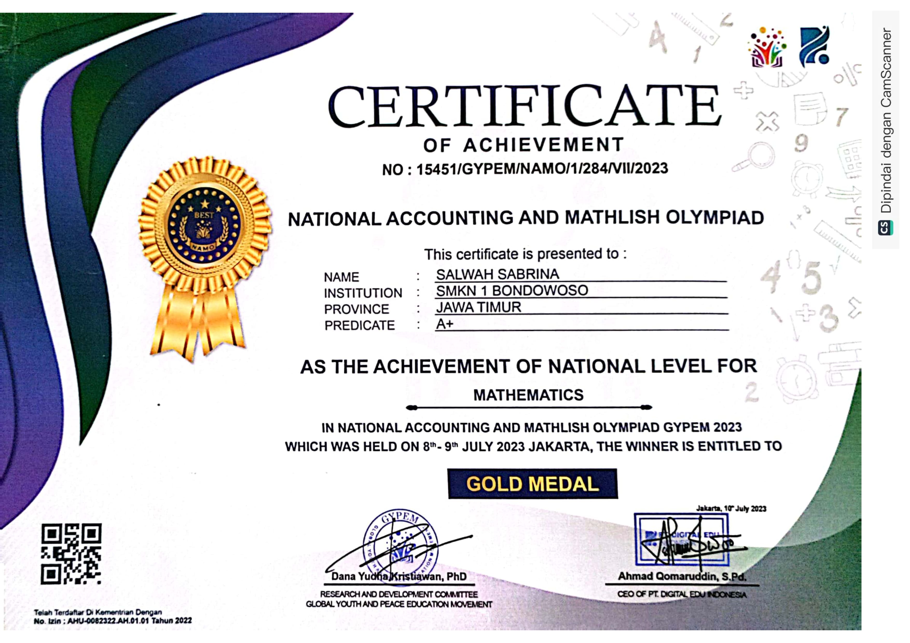 NATIONAL ACCOUNTING AND MATHLISH OLYMPIAD (MATHEMATICS)