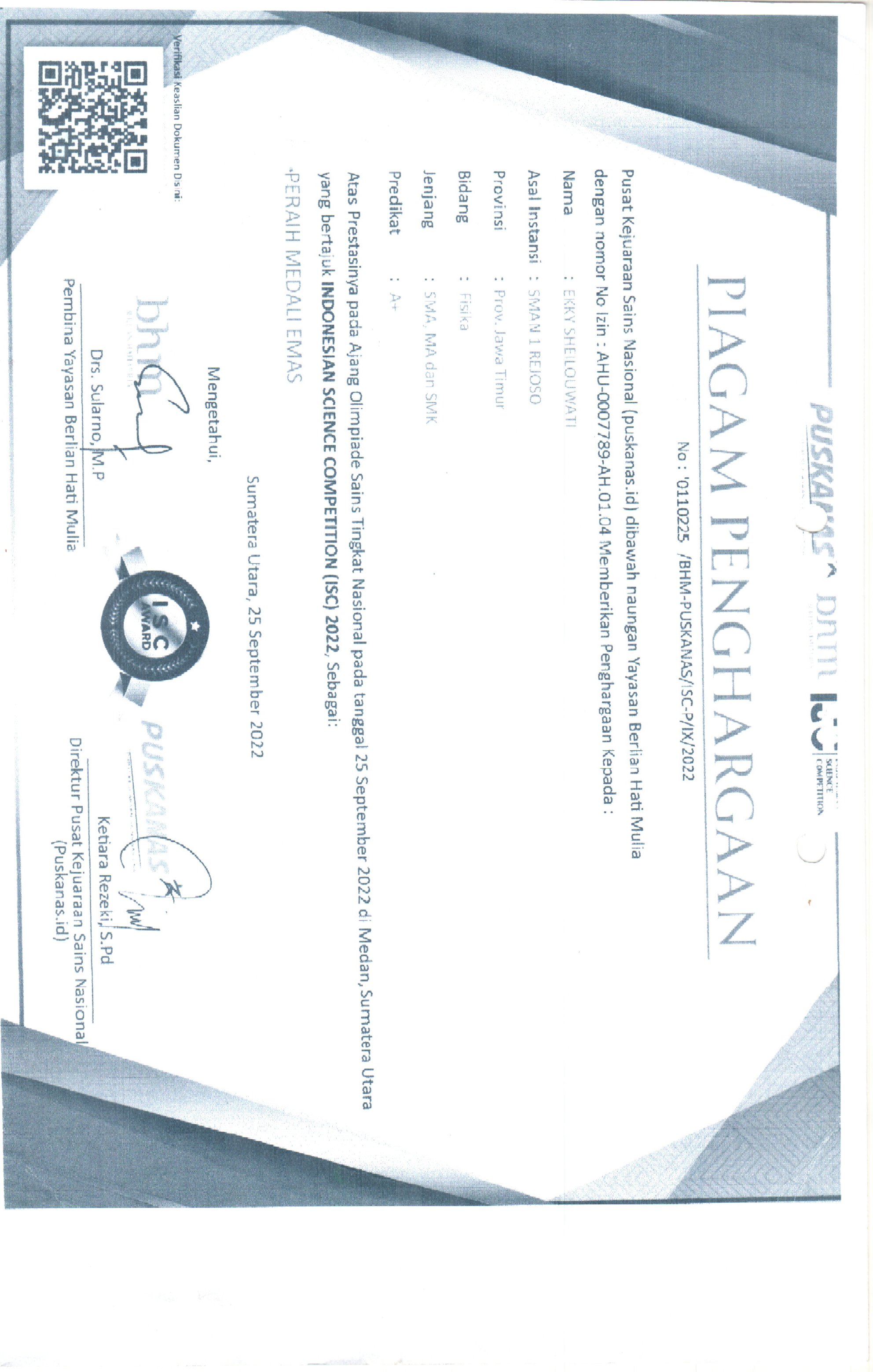 INDONESIA SCIENCE COMPETITION (ISC) 2022 BIDANG FISIKA