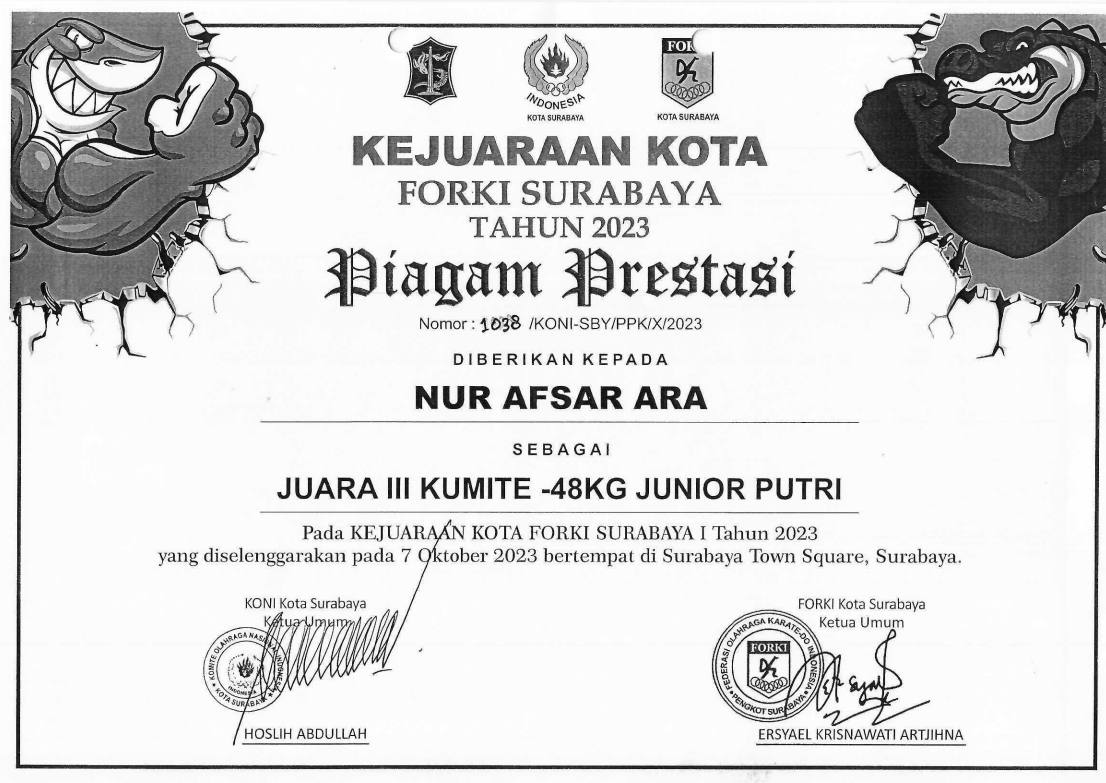 JUARA 3 KUMITE -48 KG JUNIOR PUTRI