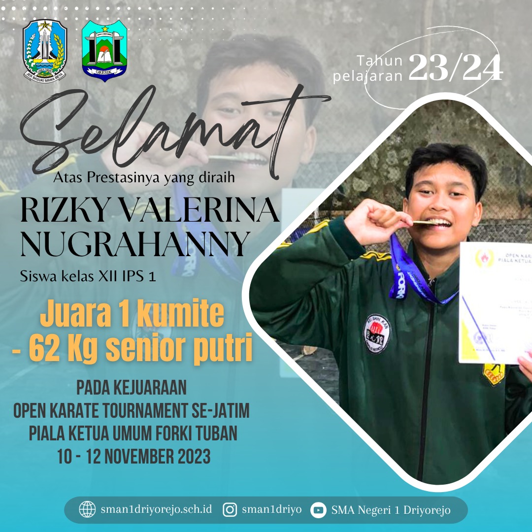 Juara 1 Kumite -61 Kg Senior Putri - Kejuaraan Open Karate Tourmament  Piala Ketua Umum FORKI Tuban