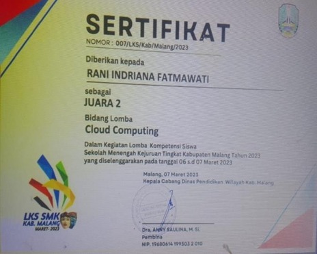 Juara 2 LKS Tingkat Kab. Malang Kategori Cloud Computing Tahun 2023