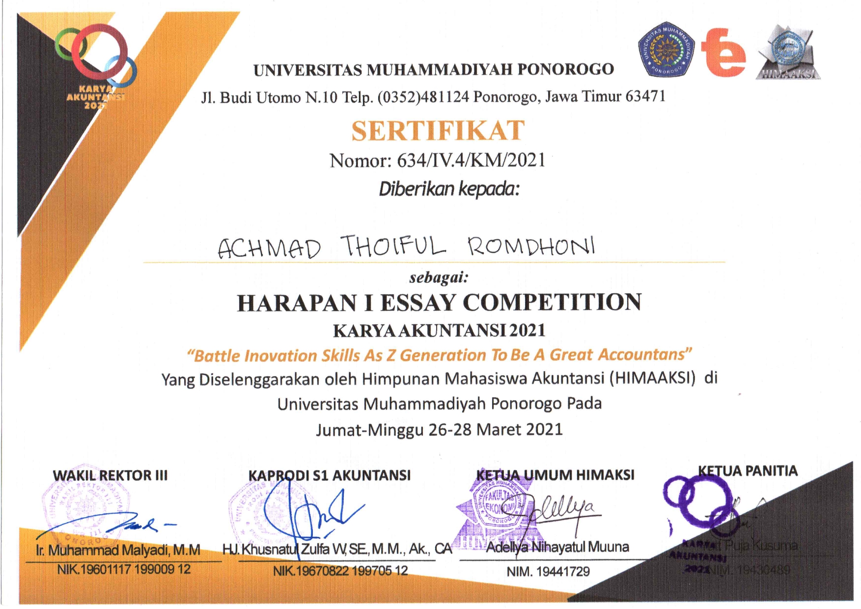 Lomba Essay Competition Karya Akuntansi HIMAAKSI 