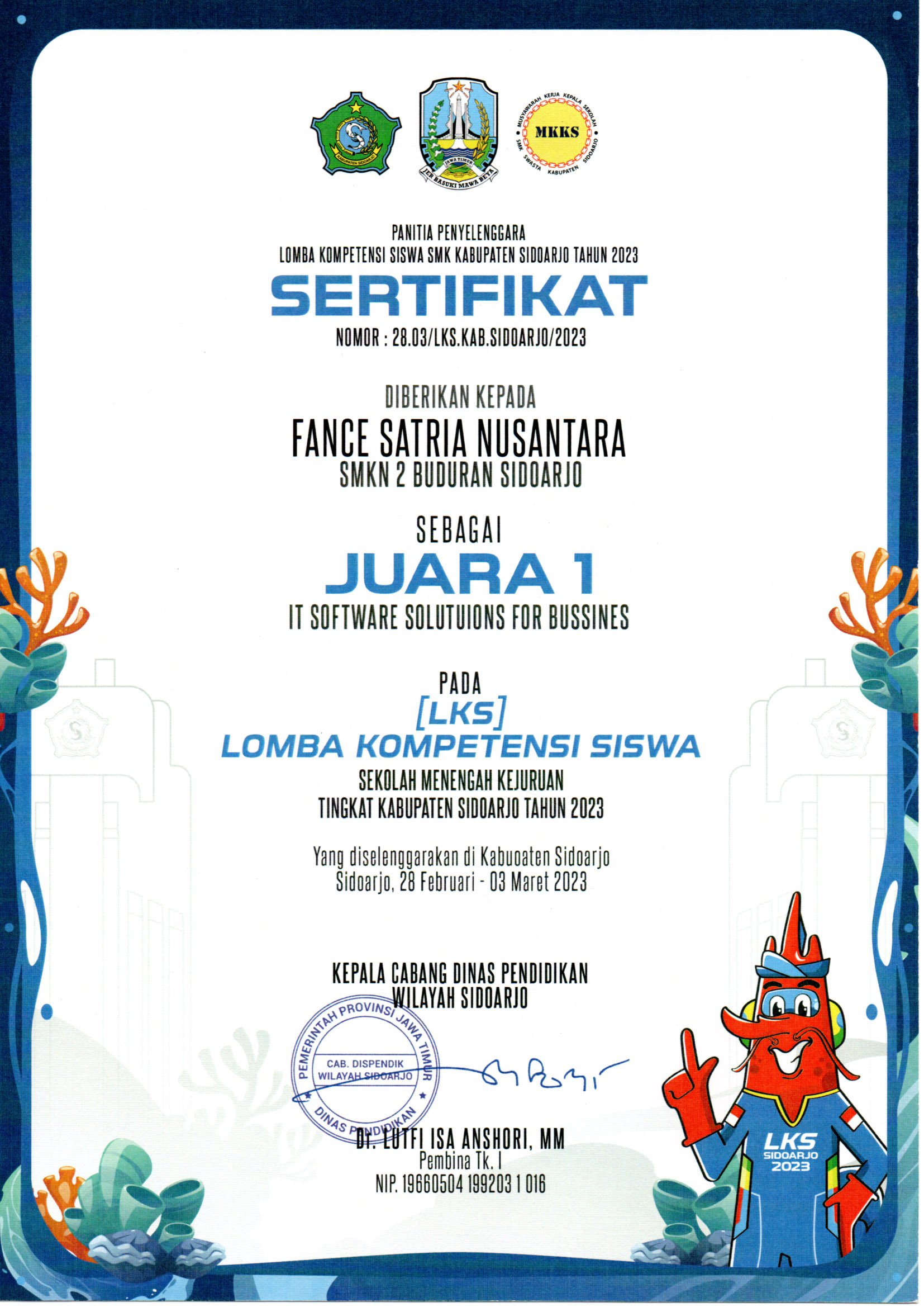 Lomba Kompetensi Siswa Kabupaten Sidoarjo Bidang Lomba IT Software Solutions for Business