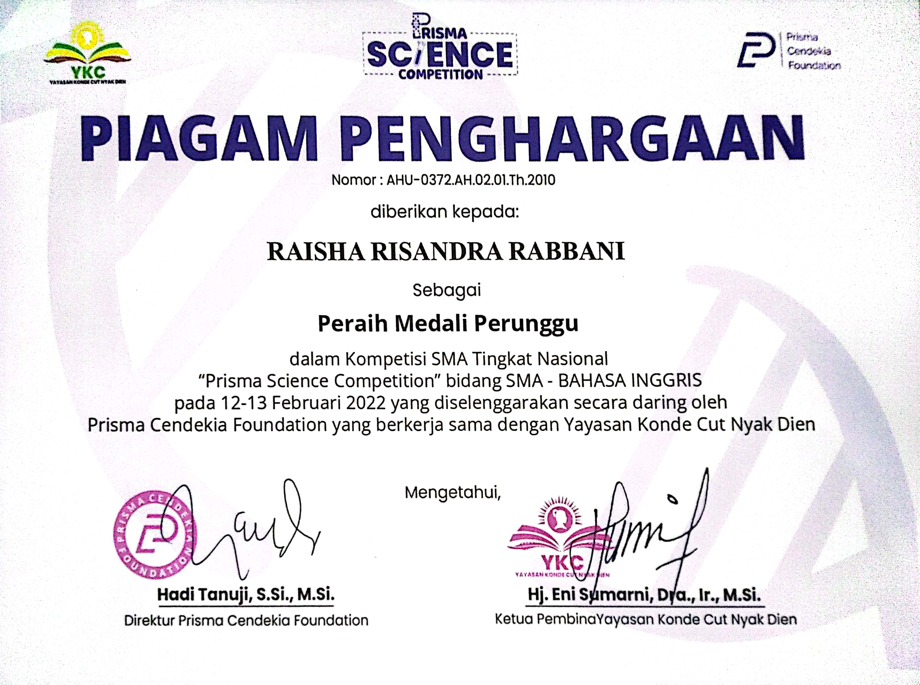 Prisma Science Competition-Bahasa Inggris