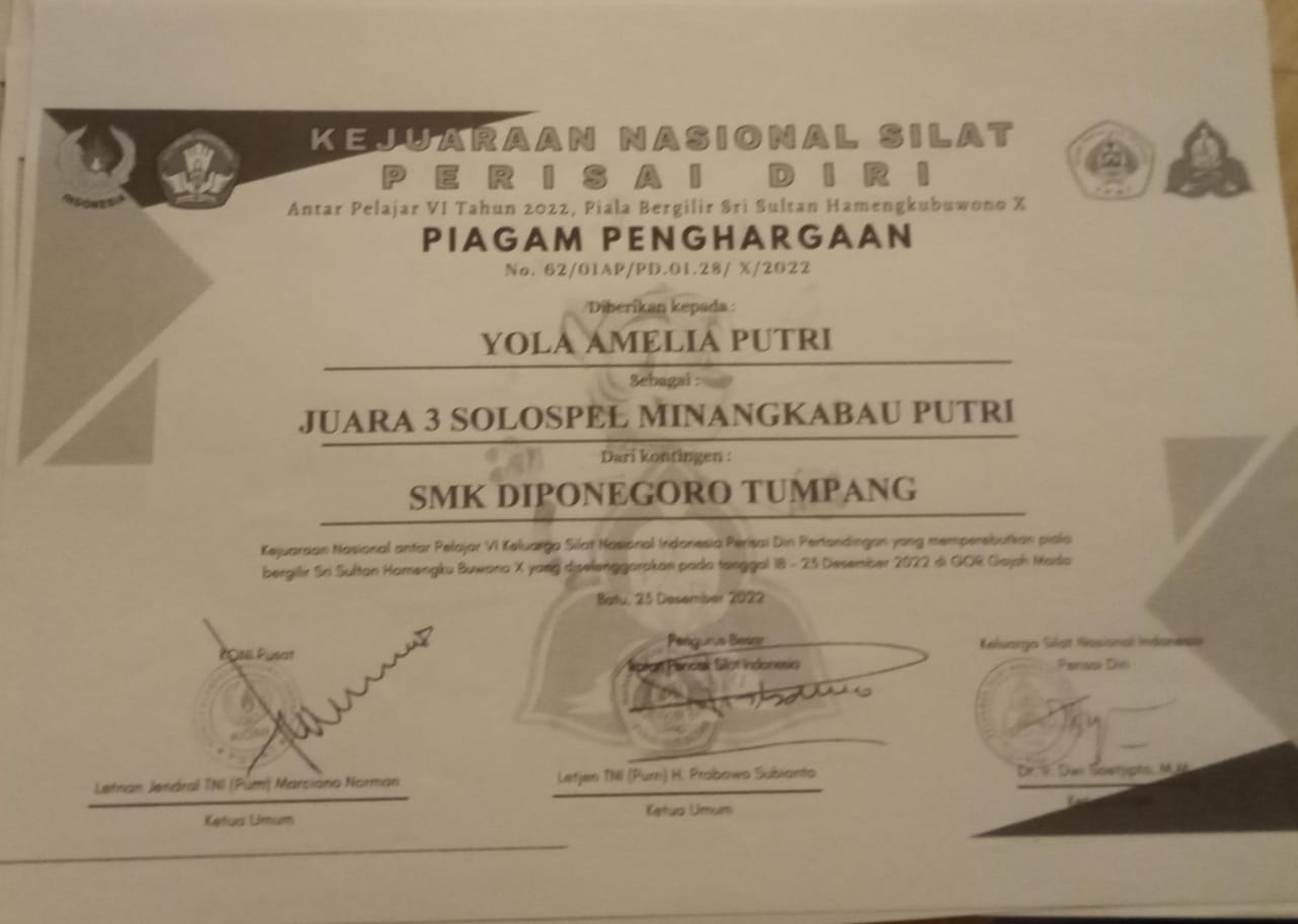 JUARA III SOLOSPEL MINANGKABAU PUTRI KEJUARAAN NASIONAL ANTAR PELAJAR VI