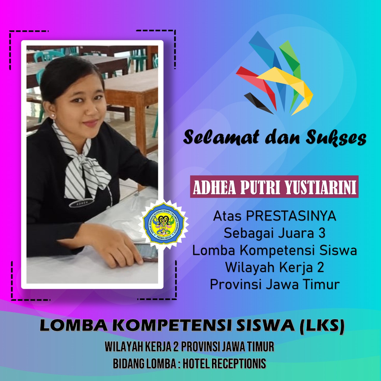 Juara 3 Front Office Lomba Kompetensi Siswa Wilayah Kerja II Jawa Timur