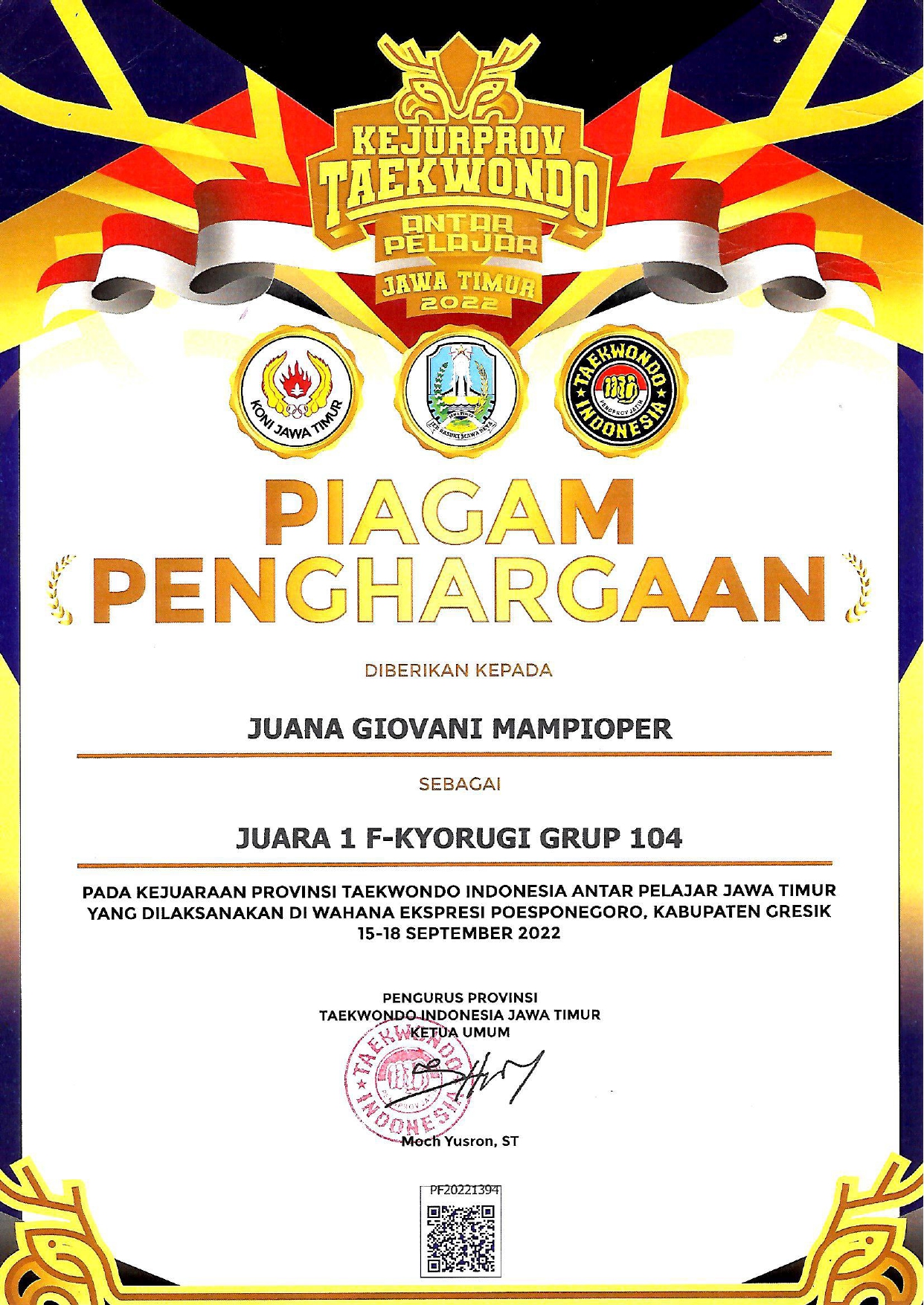 KEJUARAAN PROVINSI TAEKWONDO ANTAR PELAJAR JAWA TIMUR 2022