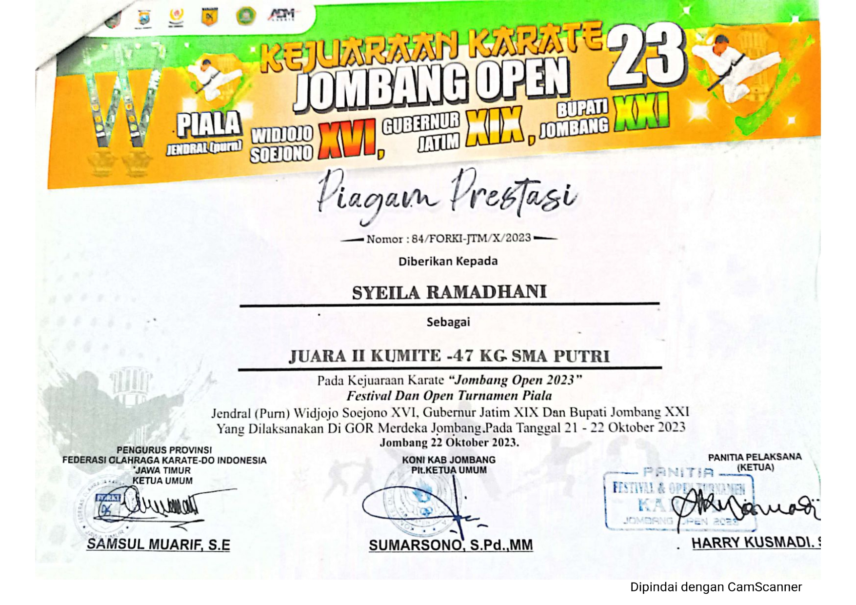 FESTIVAL & OPEN TURNAMEN KARATE JOMBANG OPEN 2023 JUARA 2 KUMITE 47 KG SMA PUTRI 