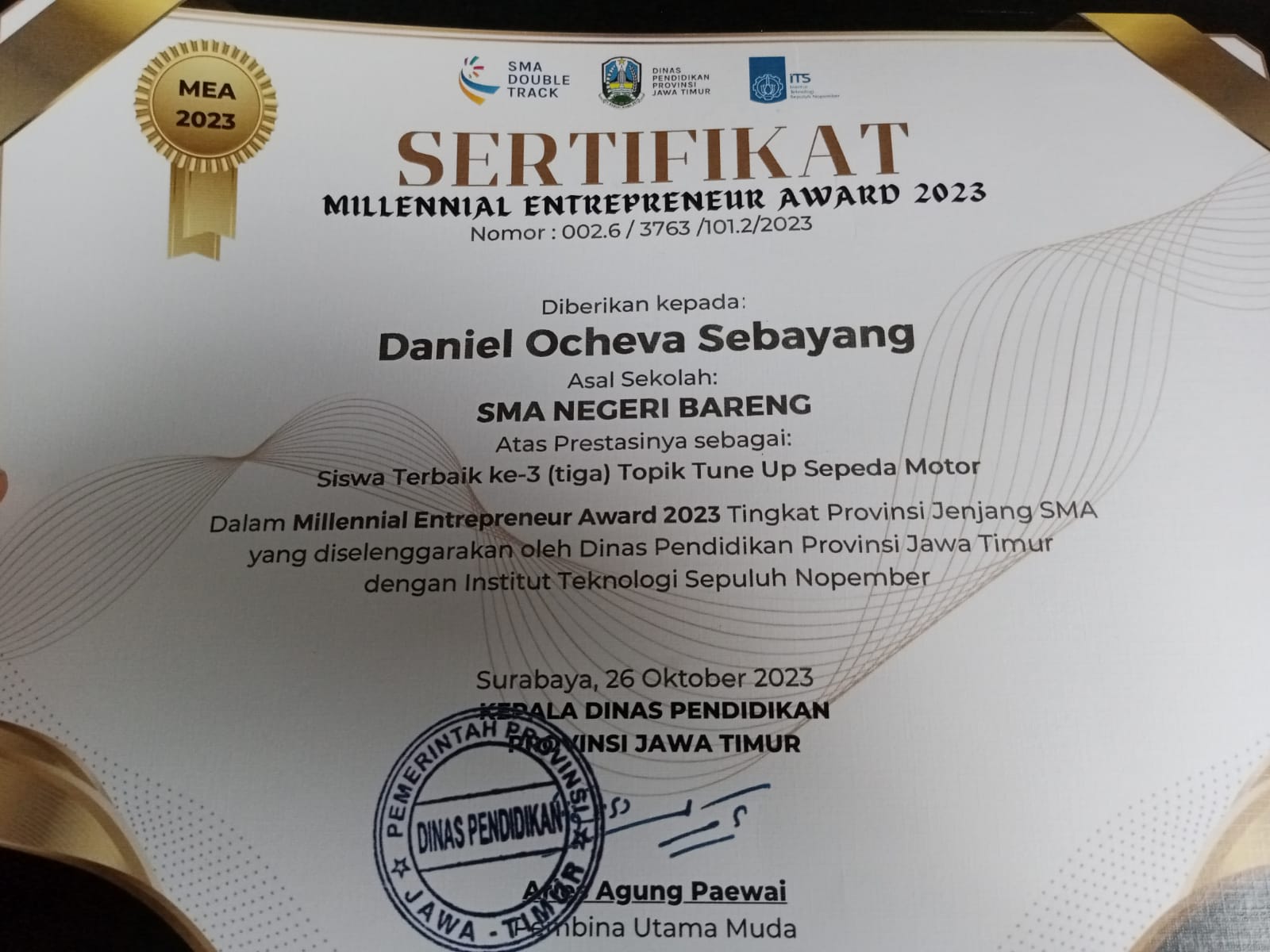 MILLENIAL ENTREPRENEUR AWARD 2023 kategori otomotif