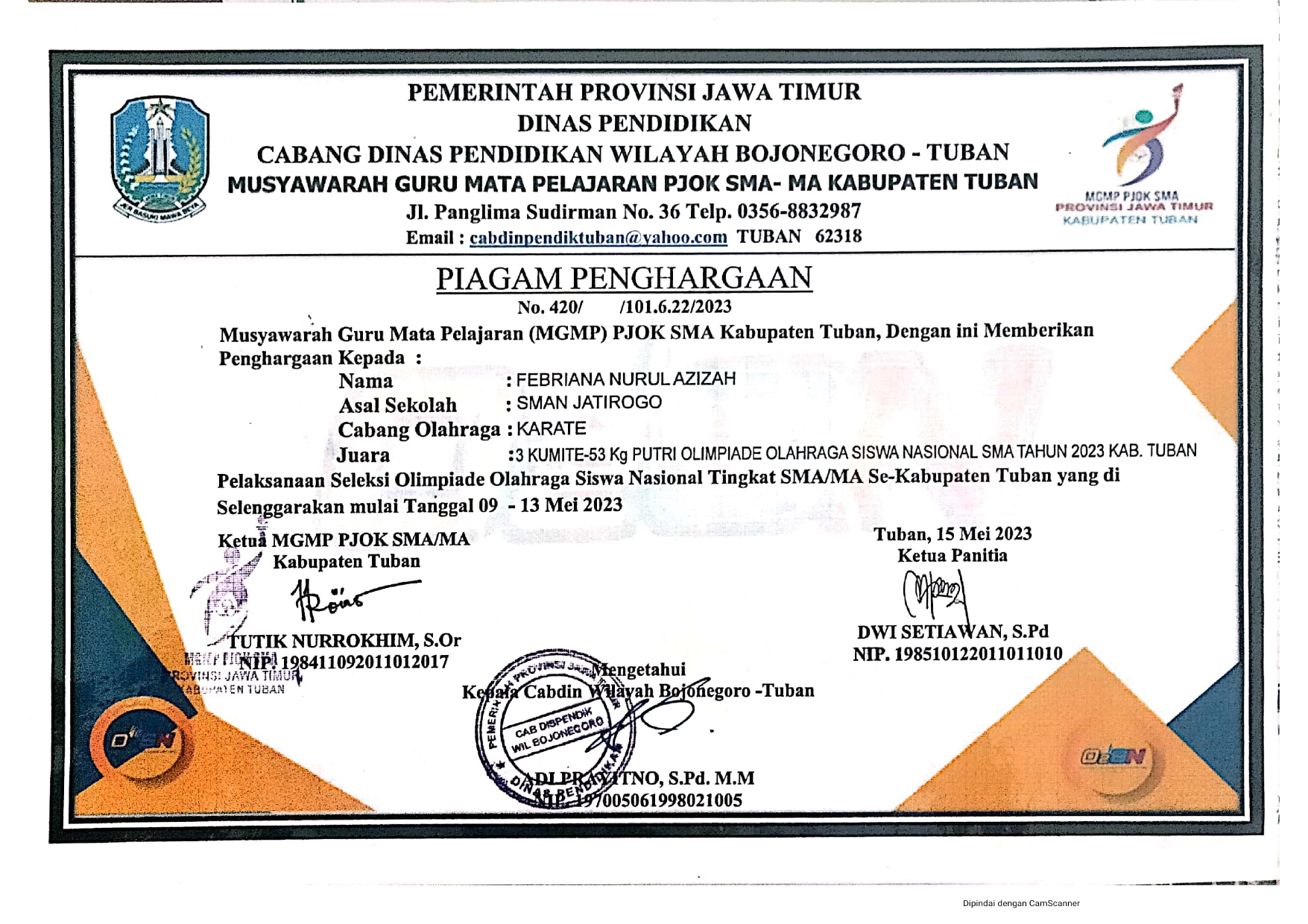 Olimpiade Olahraga Siswa Nasional Tingkat SMA/MA Se-Kabupaten Tuban Cabang Olahraga Karate