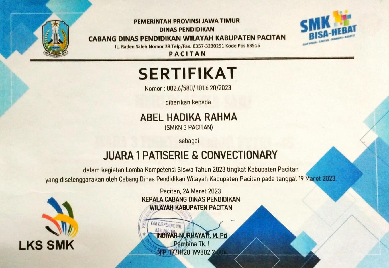 LOMBA KOMPETENSI SISWA TAHUN 2023 BIDANG PATISERIE & CONVECTIONARY