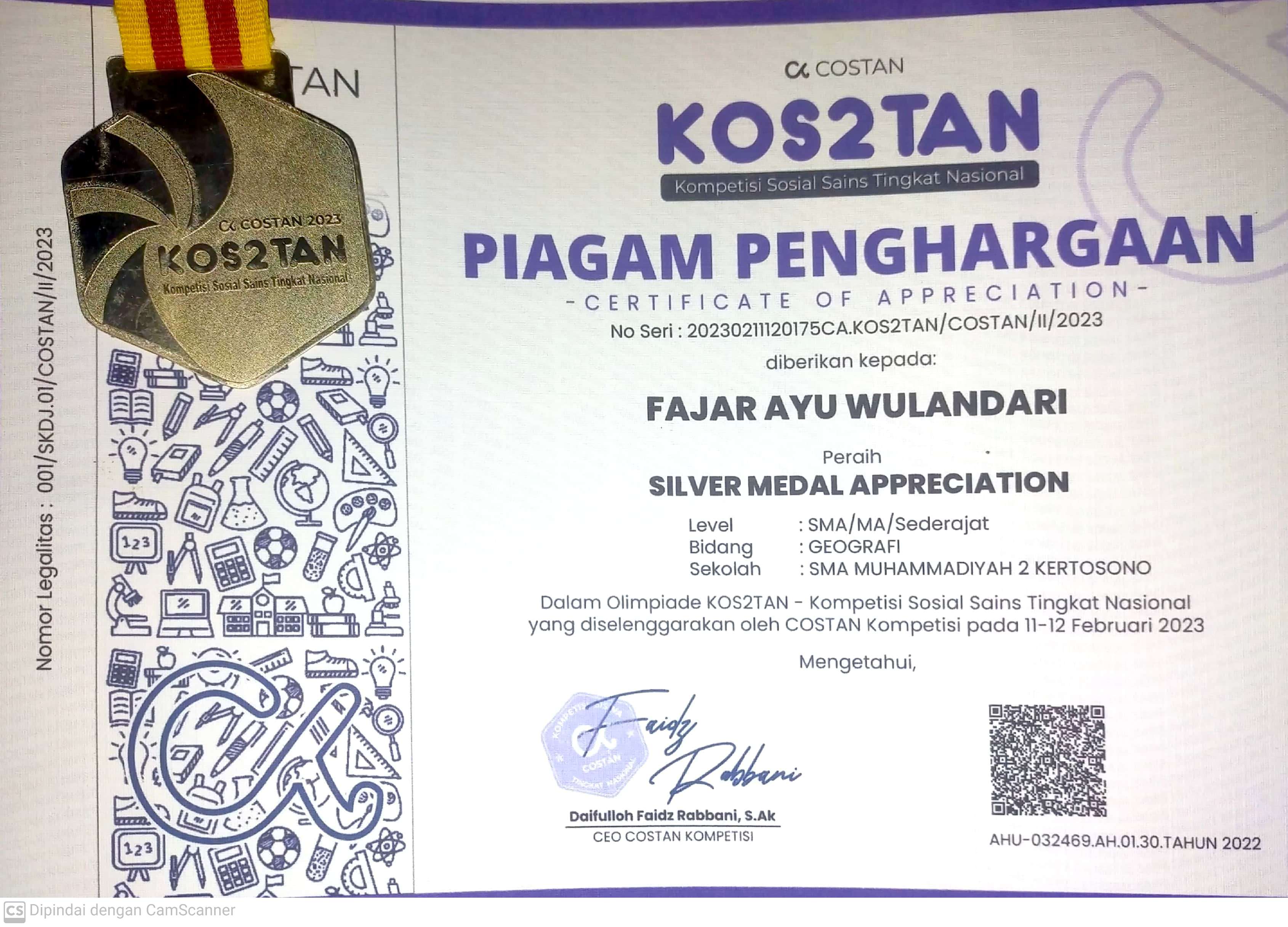 Juara 2 Lomba Geografi dalam Olimpiade KOS2TAN