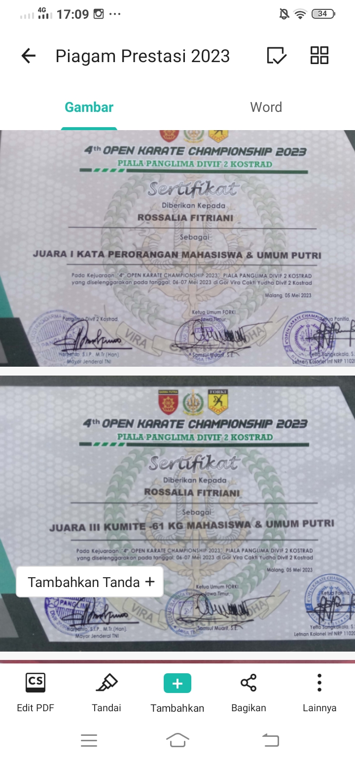 Kata Perorangan Mahasiswa dan Umum Putri Kejuaraan 4 Open Karate Championship 2023 Piala Panglima Divif 2 Kostrad