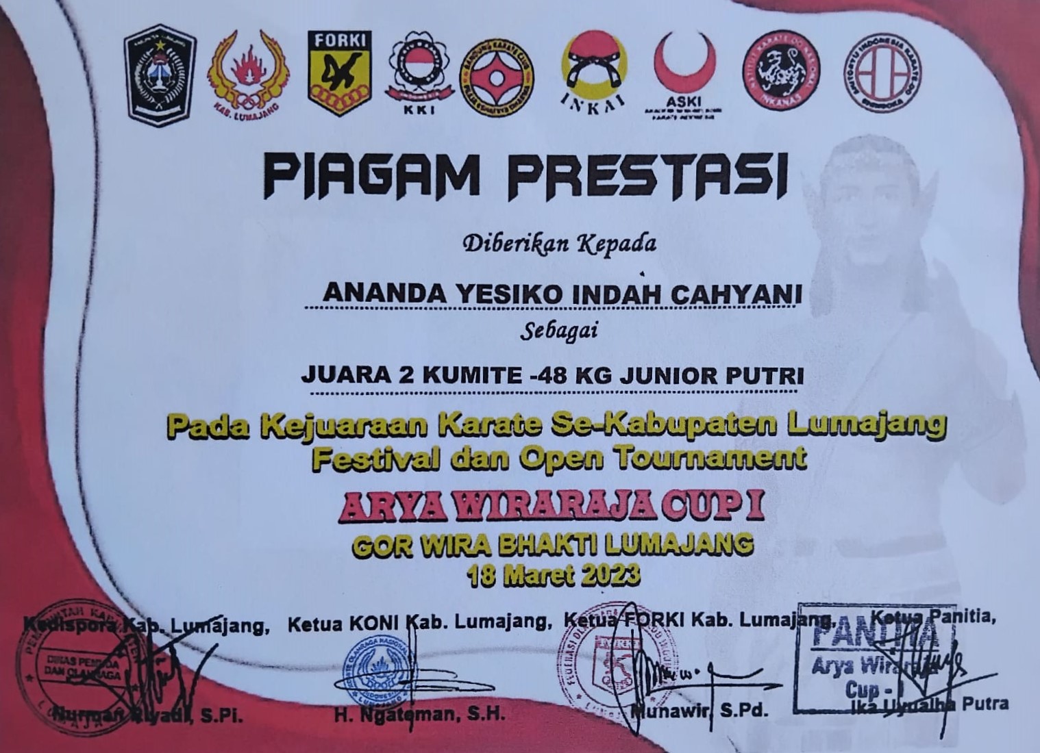 Kejuaraan Karate Se- Kab. Lumajang Festival dan Open Tournament Arya Wiraraja Cup 1 Kumite -48kg Junior Putri