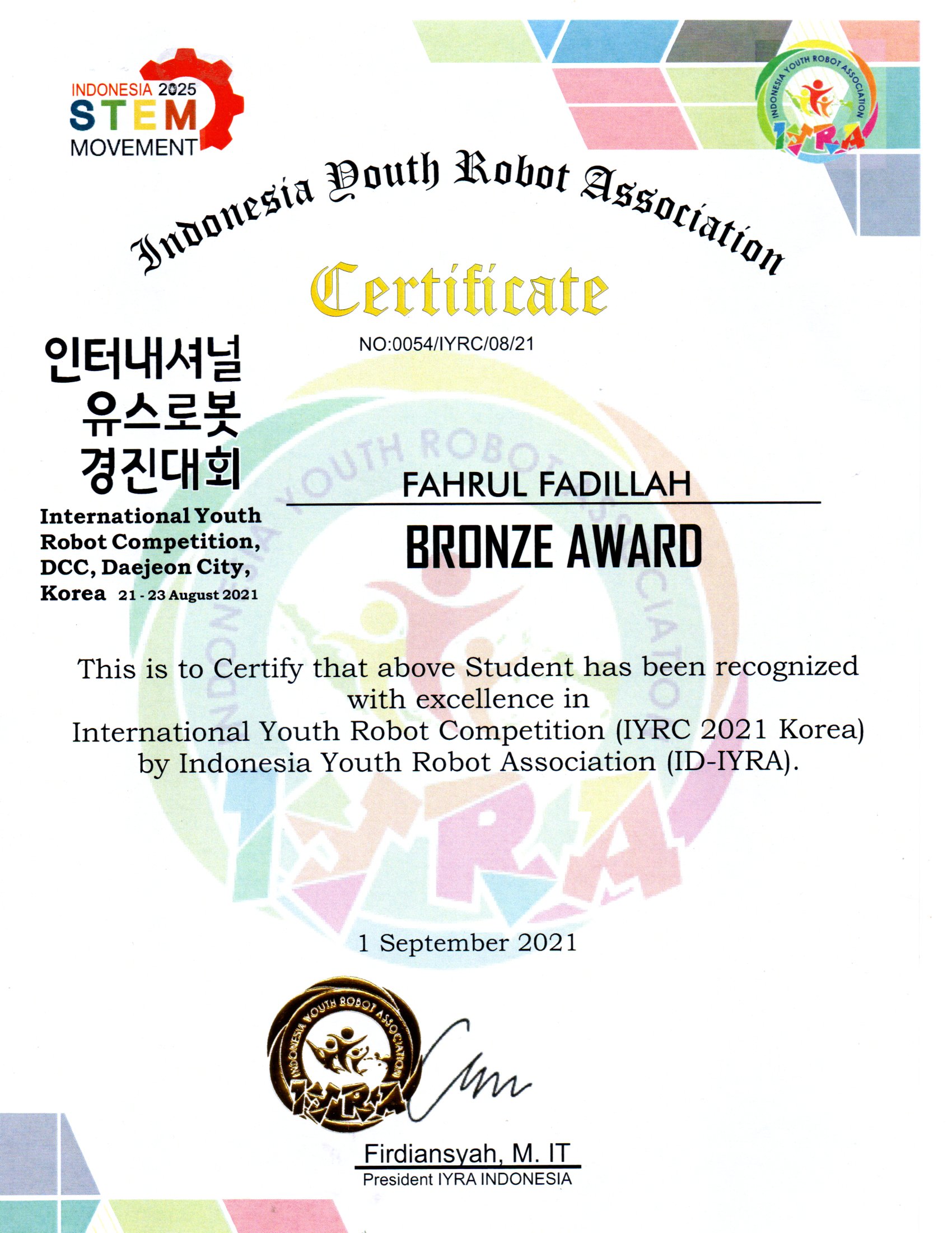 International Youth Robot Competition IYYRC Korea 2021