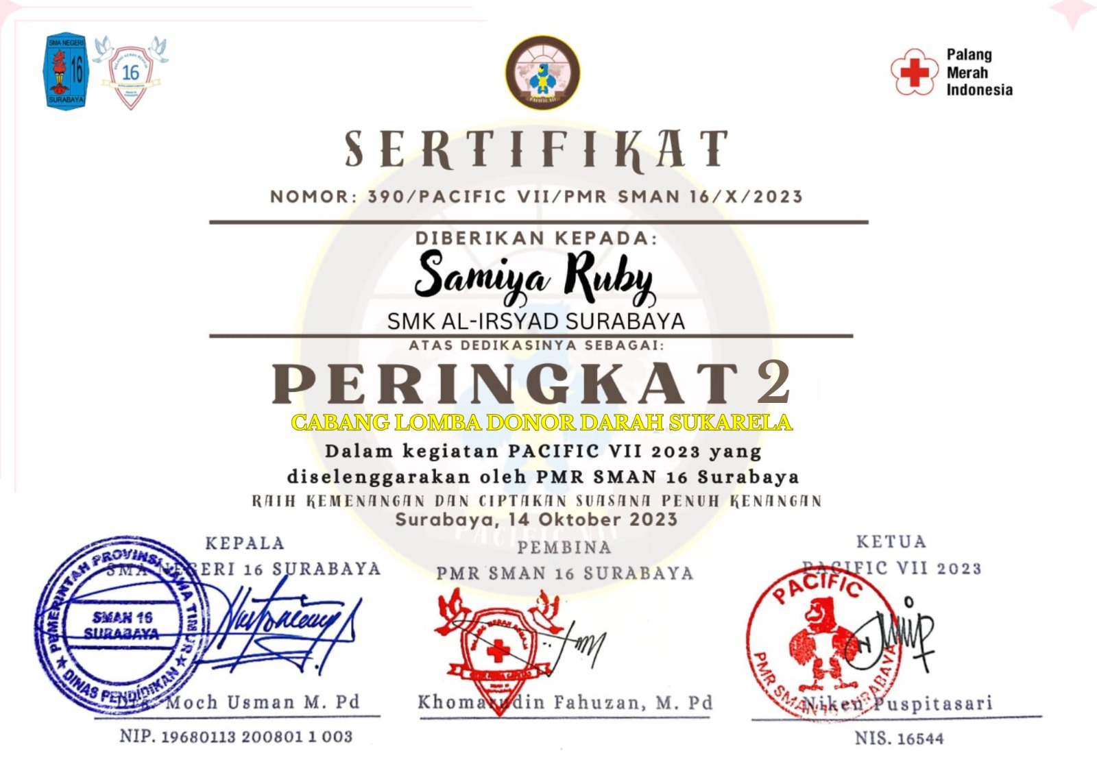 LOMBA PMR PACIFIC VII TAHUN 2023 kategori DONOR DARAH