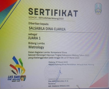 Juara 1 LKS Tingkat Kab. Malang Kategori Metrology Tahun 2023