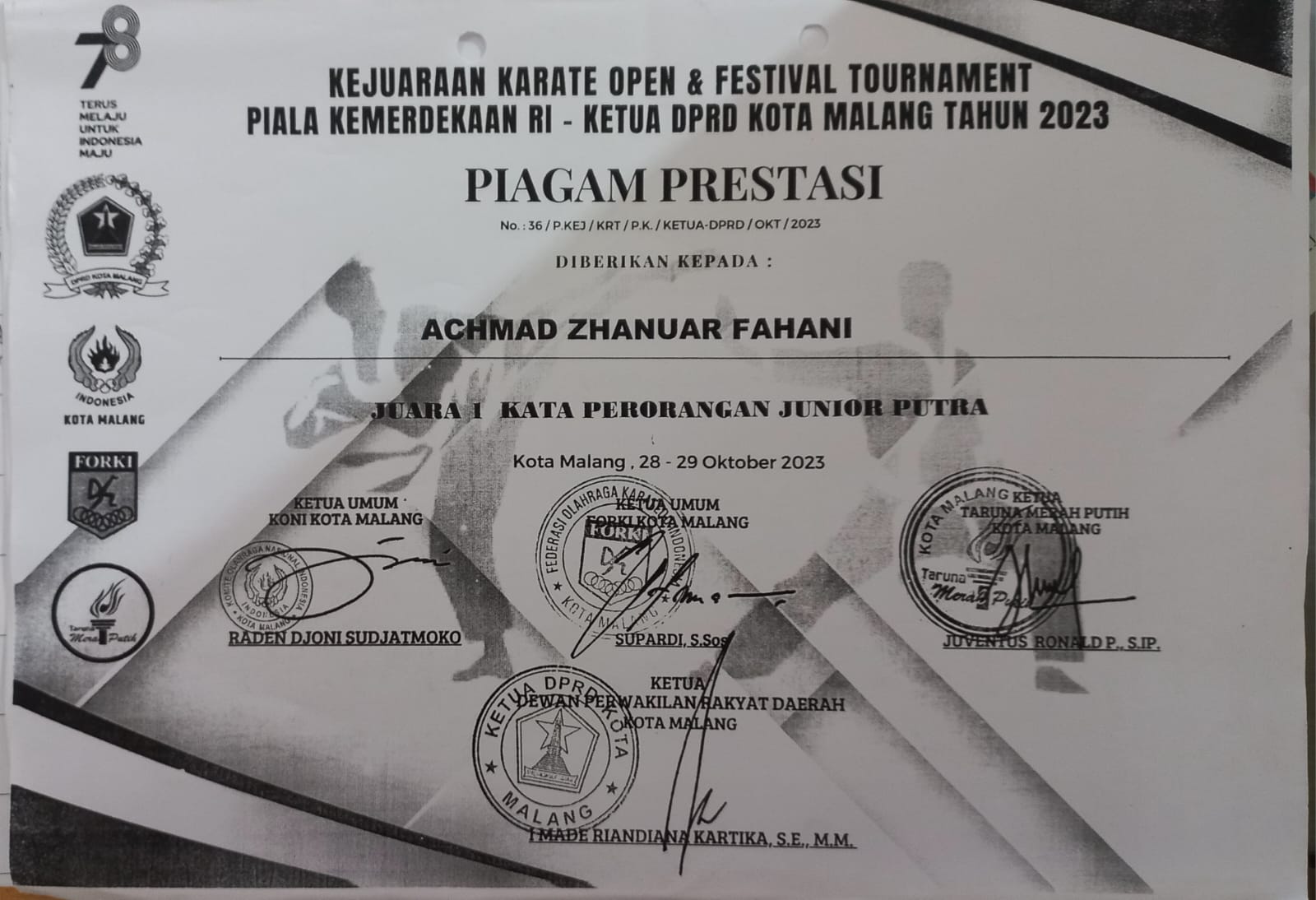 Kata Perorangan Junior Putra Kejuaraan Karate Tingkat Provinsi Tahun 2023